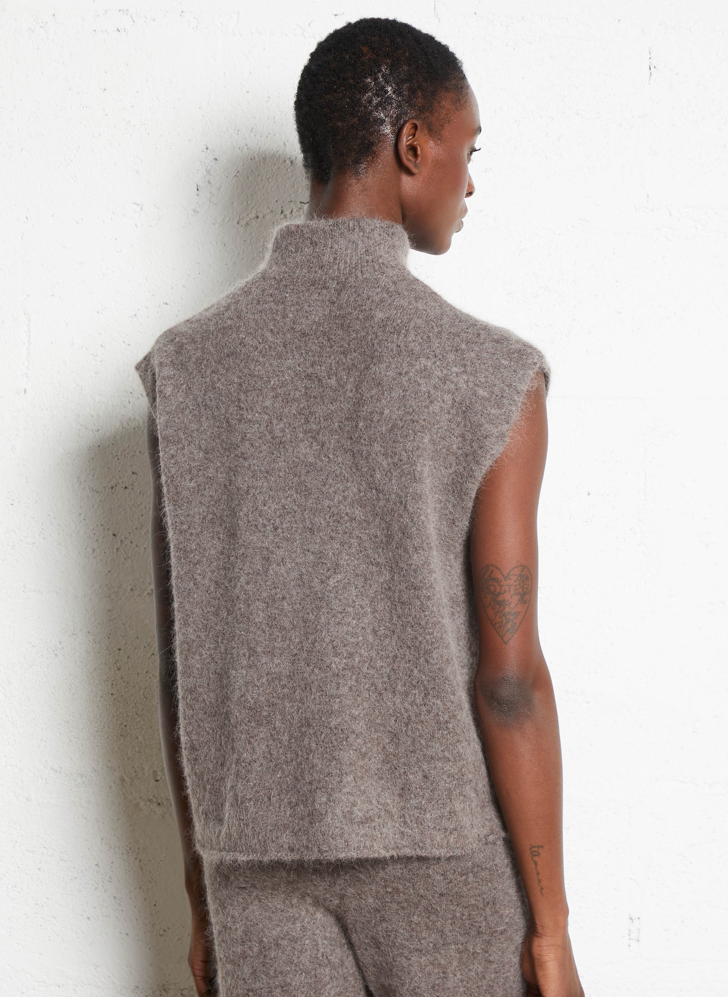 Pull col montant en laine mélangée Beige