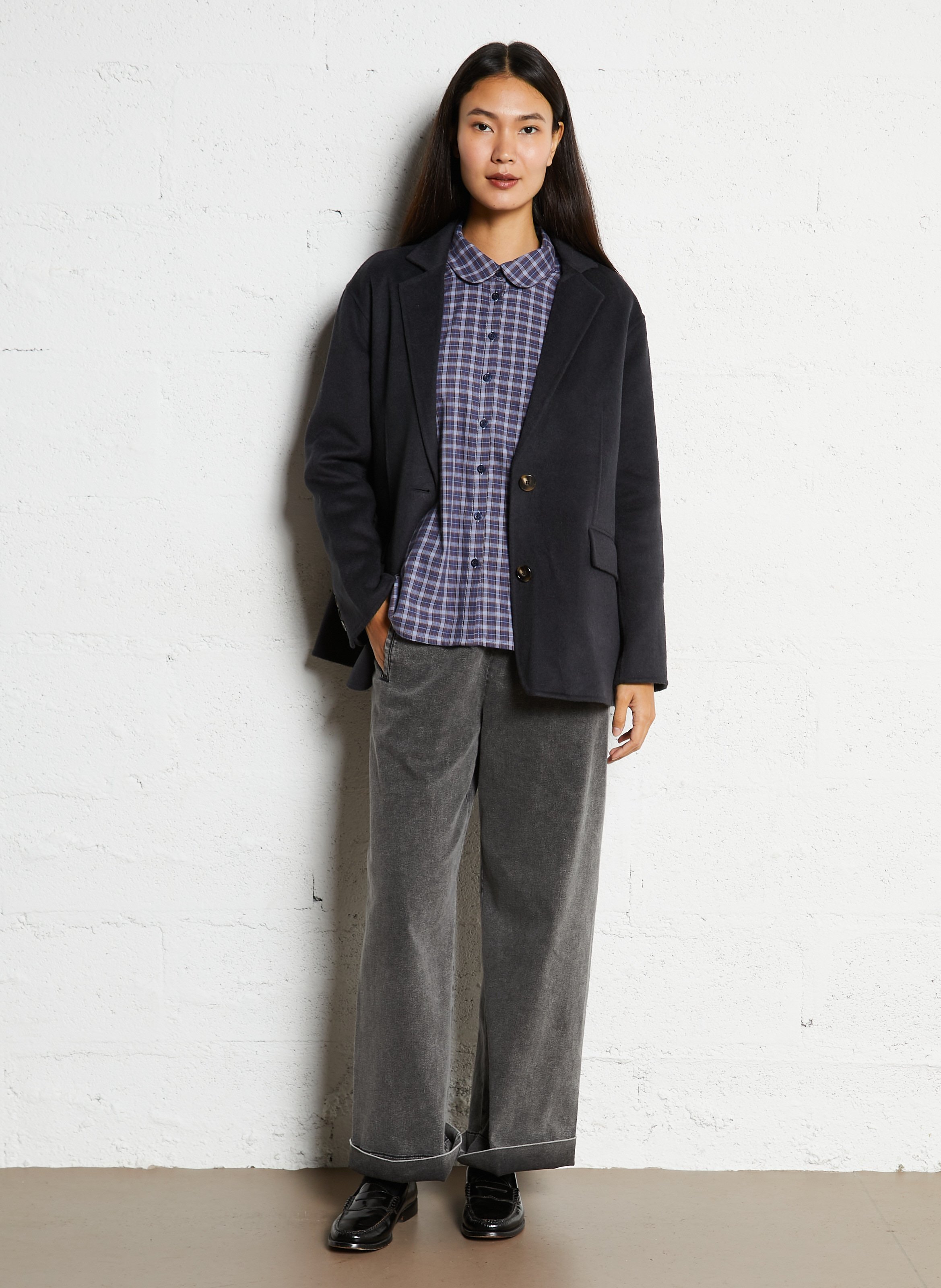 Jean large en denim de coton mélangé HOD PARIS Gris