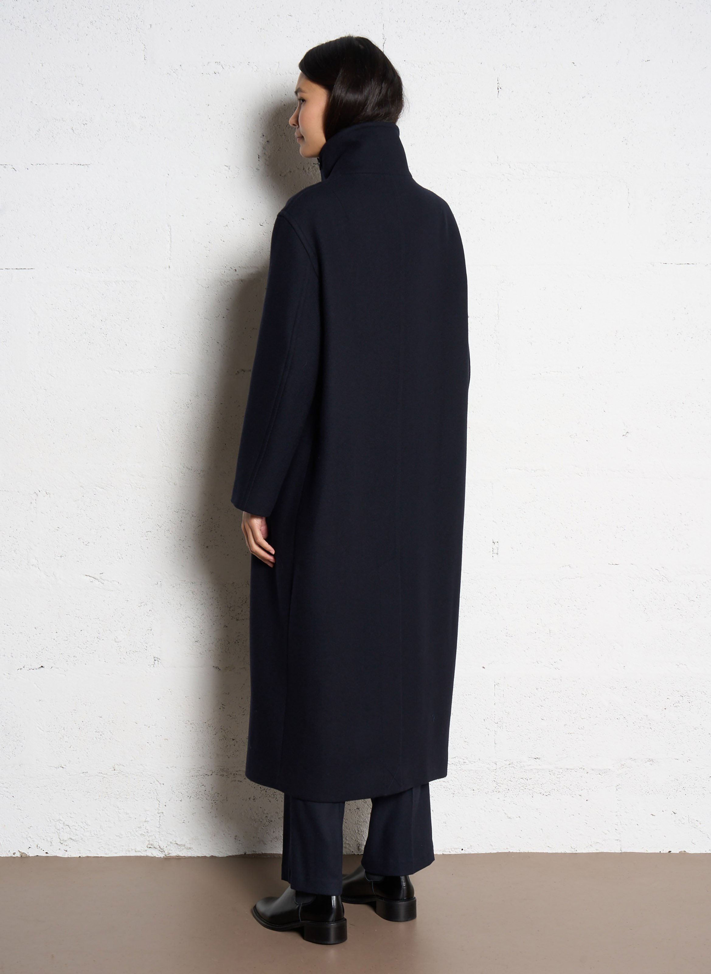 Rechte jas van wolmix met opstaande kraag POMANDERE Blauw