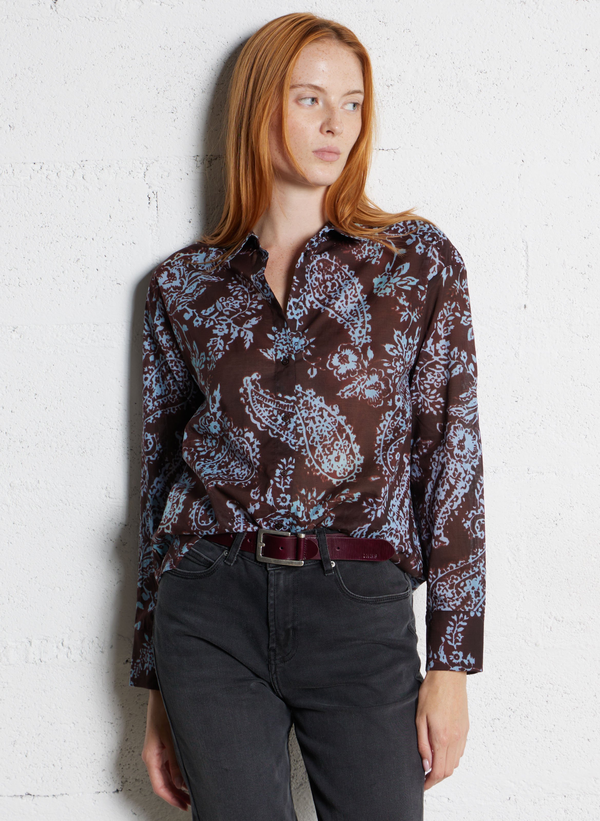 Chemise col classique en coton SUD EXPRESS Marron