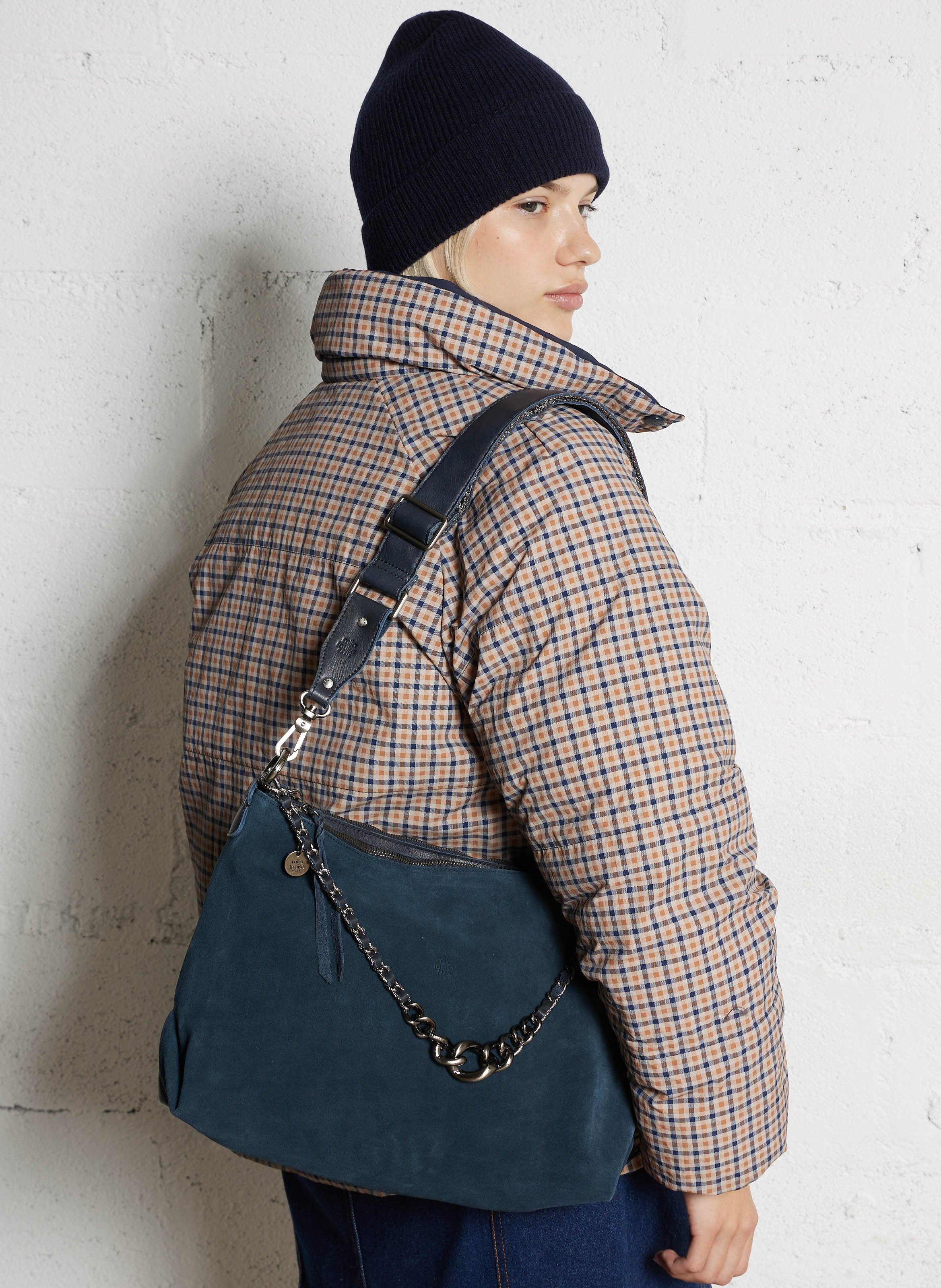 Bowlingtas van nerfleer met rits MILA LOUISE Blauw