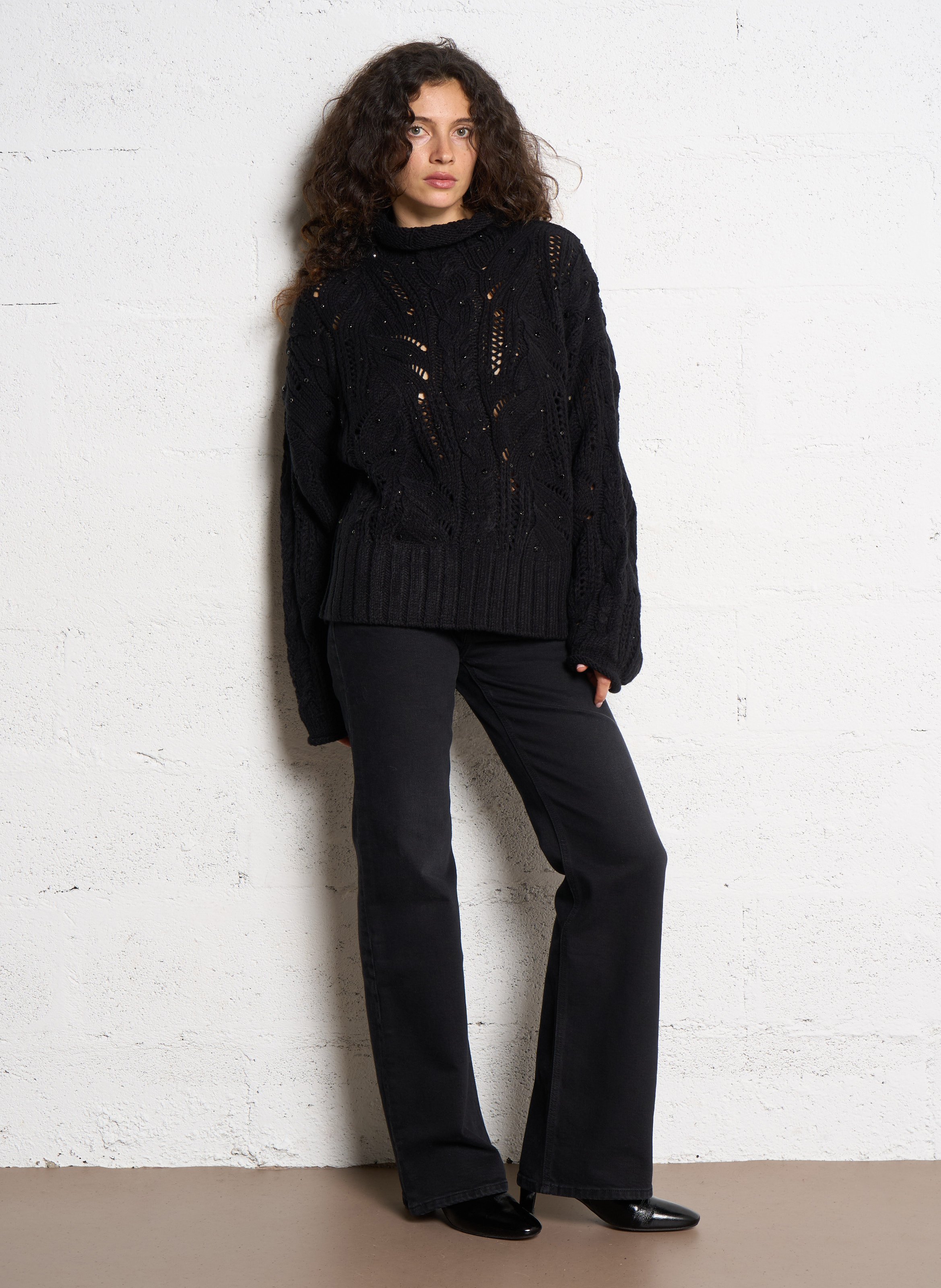 Pull oversize col montant à strass LIU JO Noir