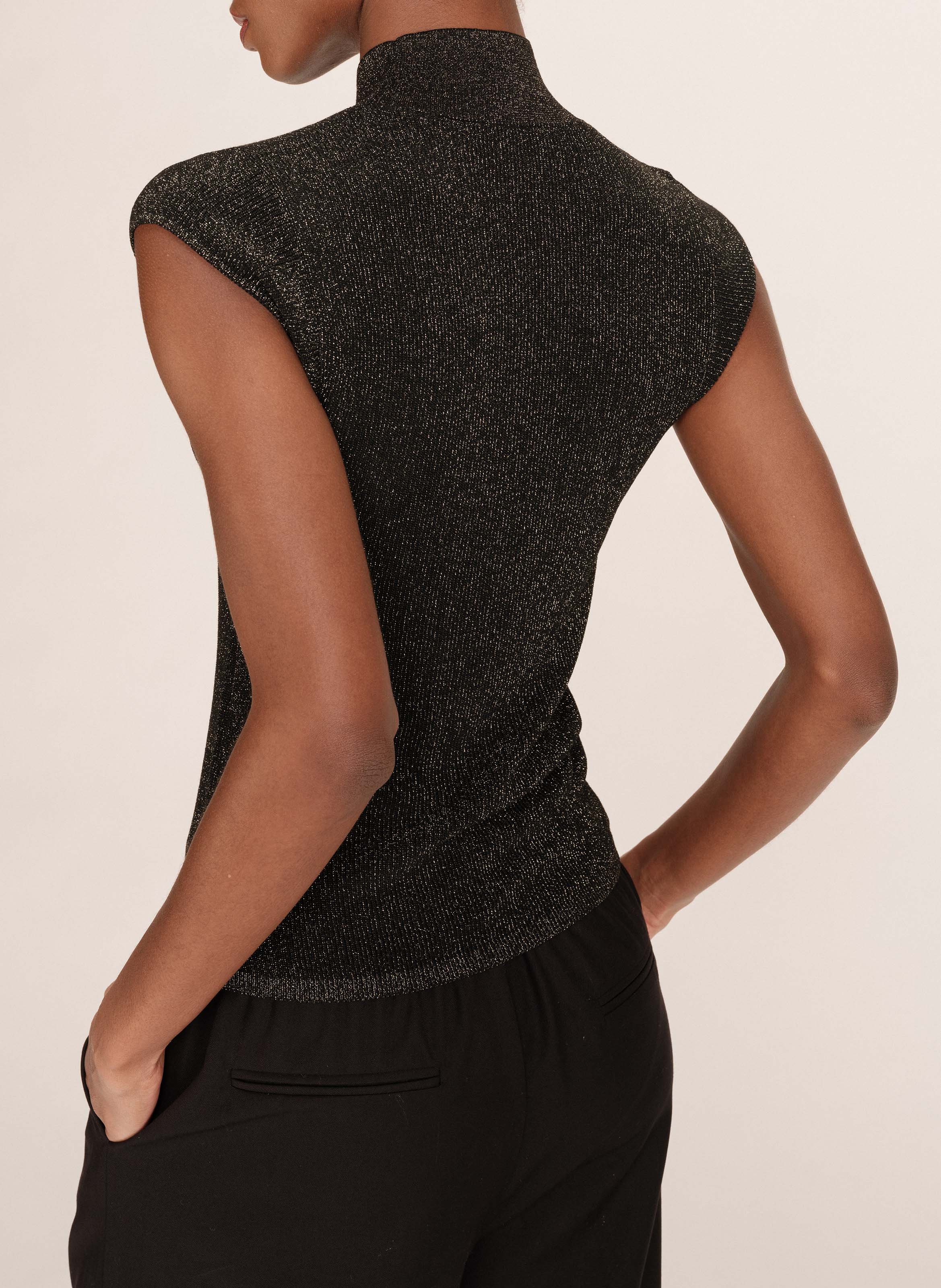 Top droit col montant en maille pailletée GRACE ET MILA Noir