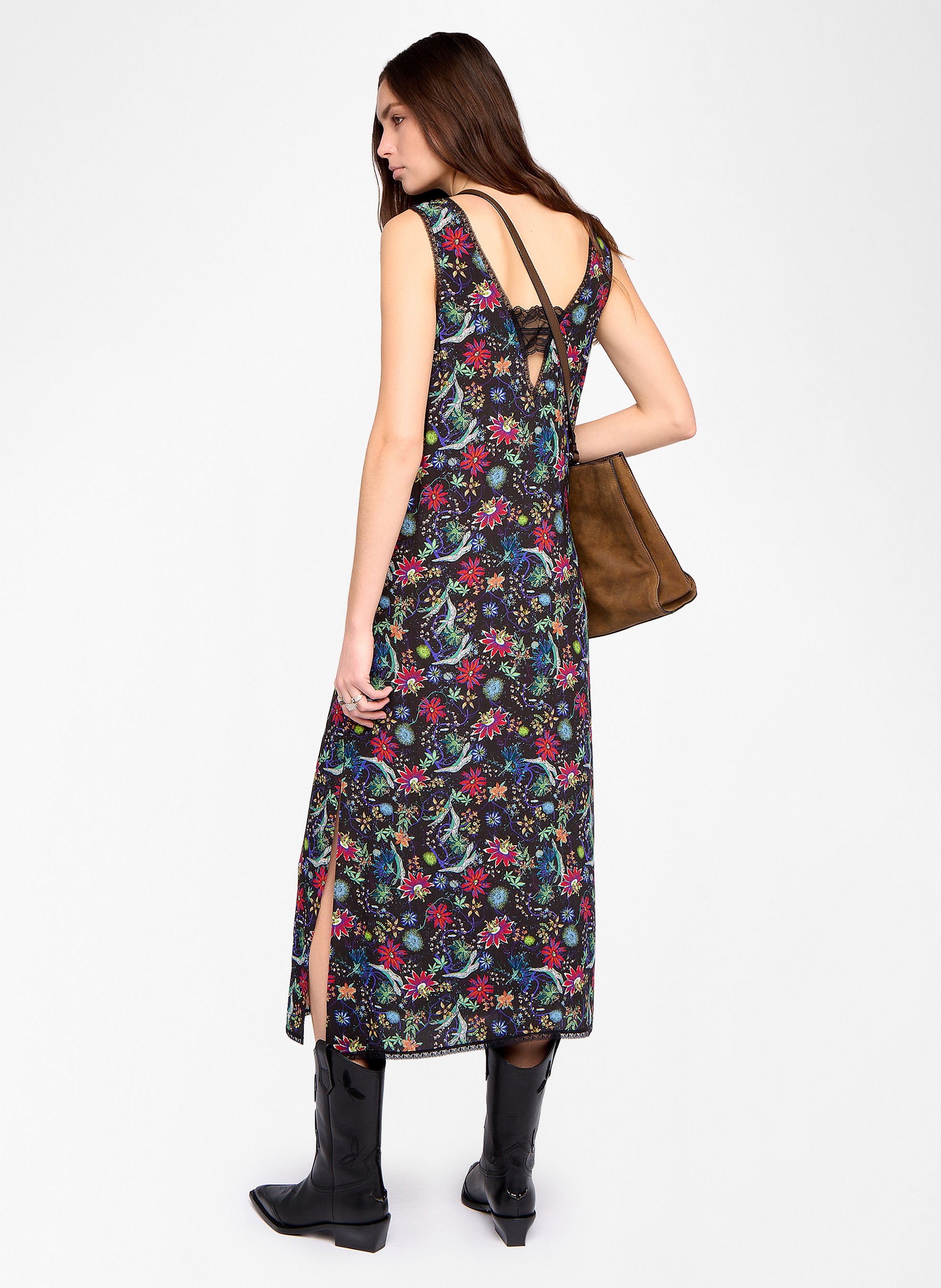 Robe midi fleurie à détails dentelle ZADIG&VOLTAIRE Bleu