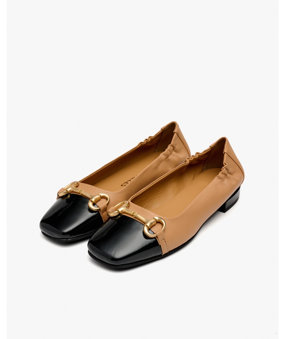 Two-tone brown leather ballet flats with ornament PEDRO MIRALLES Brown
