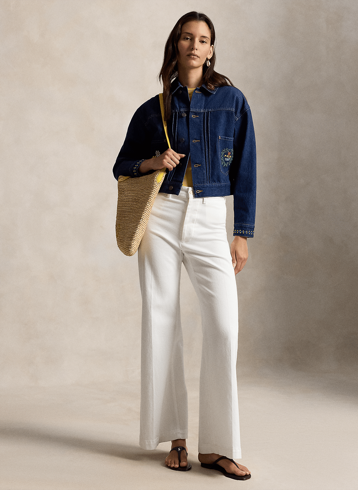 Veste droite col classique en coton brodé POLO RALPH LAUREN Azul