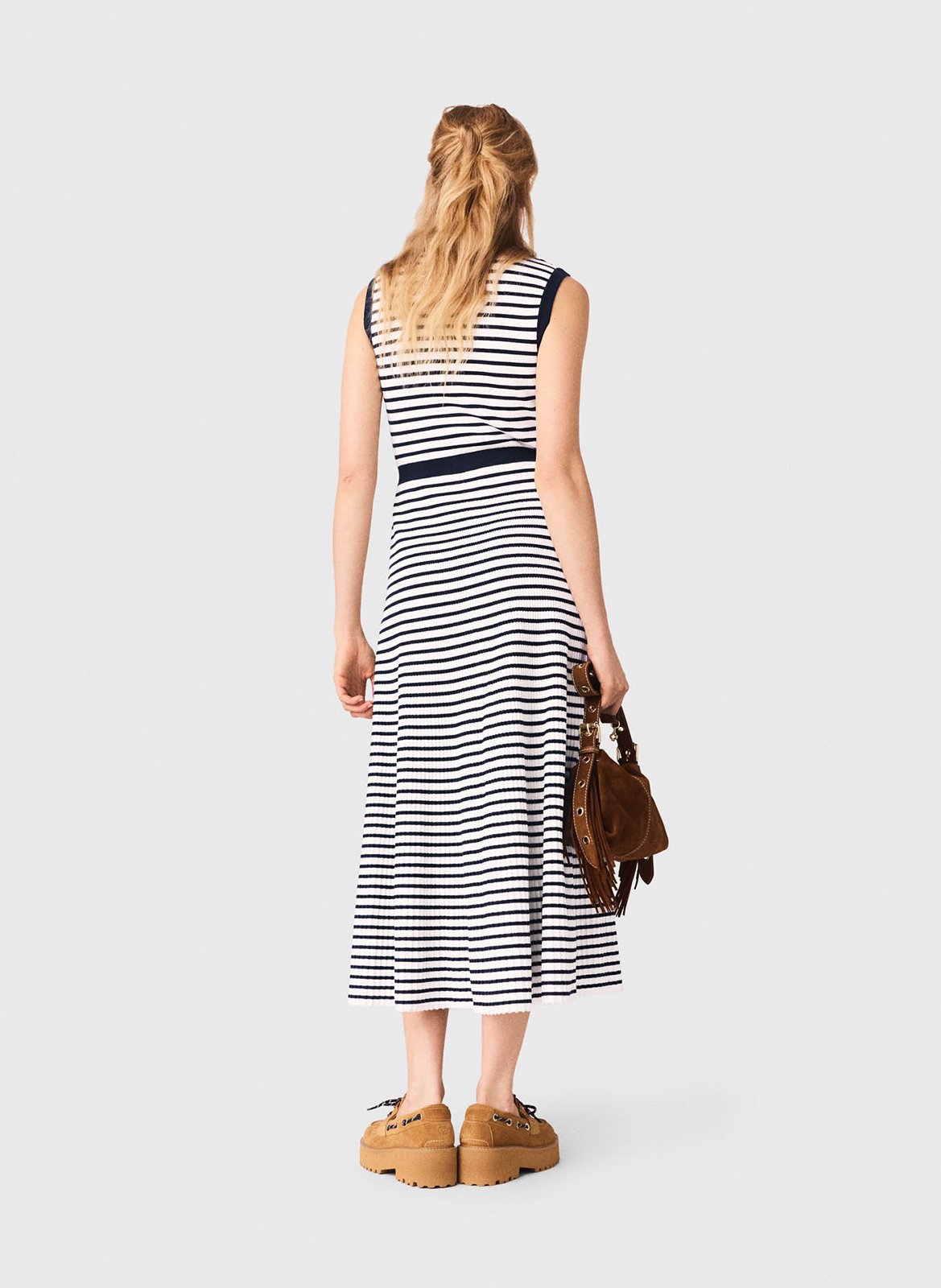 Robe midi à rayures MAJE Beige