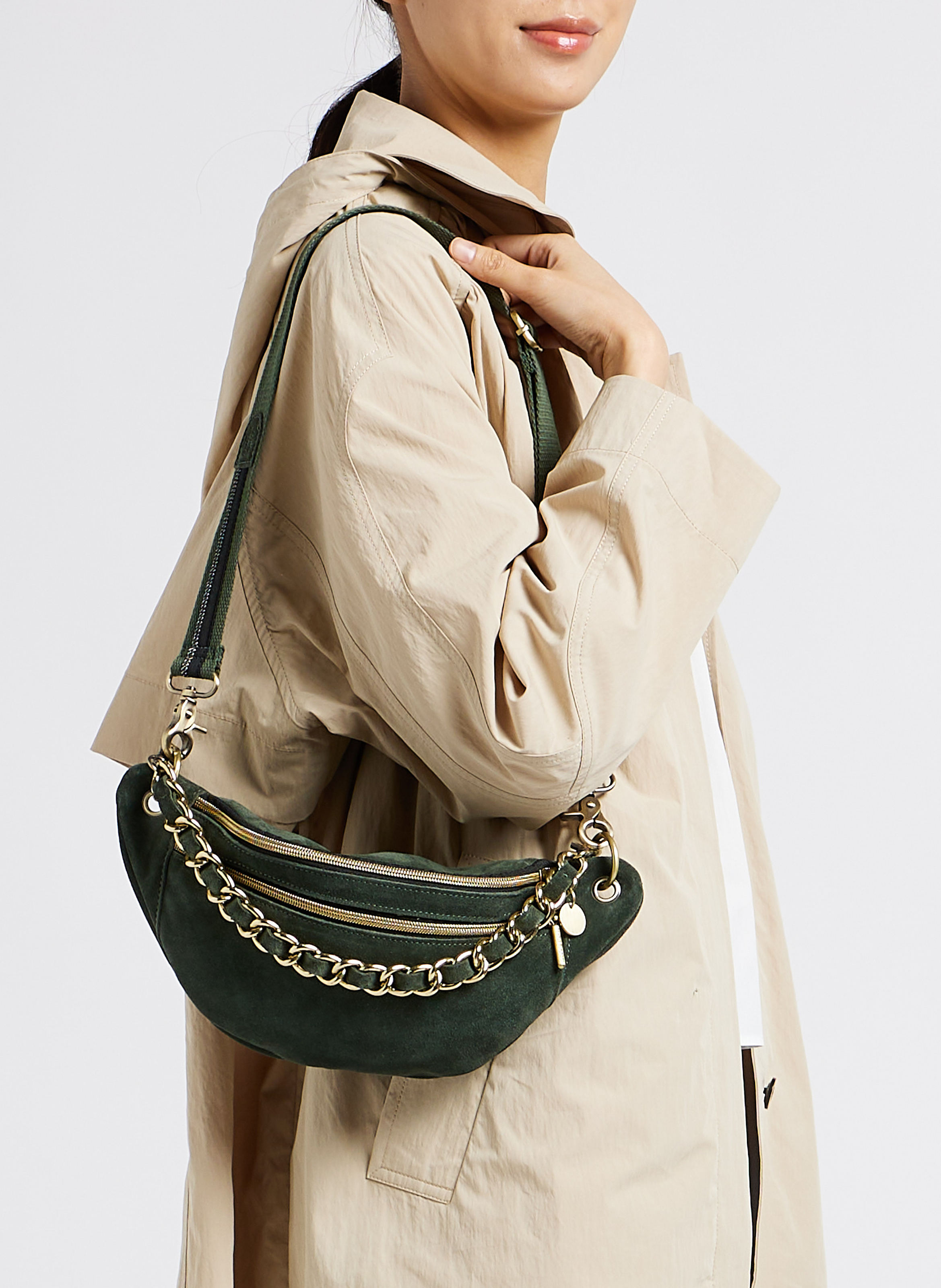 Sac banane aspect velours en cuir MILA LOUISE Vert