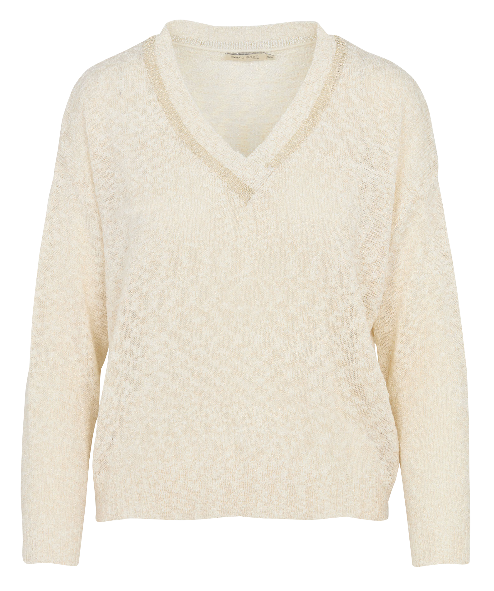 Weiter Strickpullover mit V-Ausschnitt mit Metallic-Effekt SEE U SOON Weiss