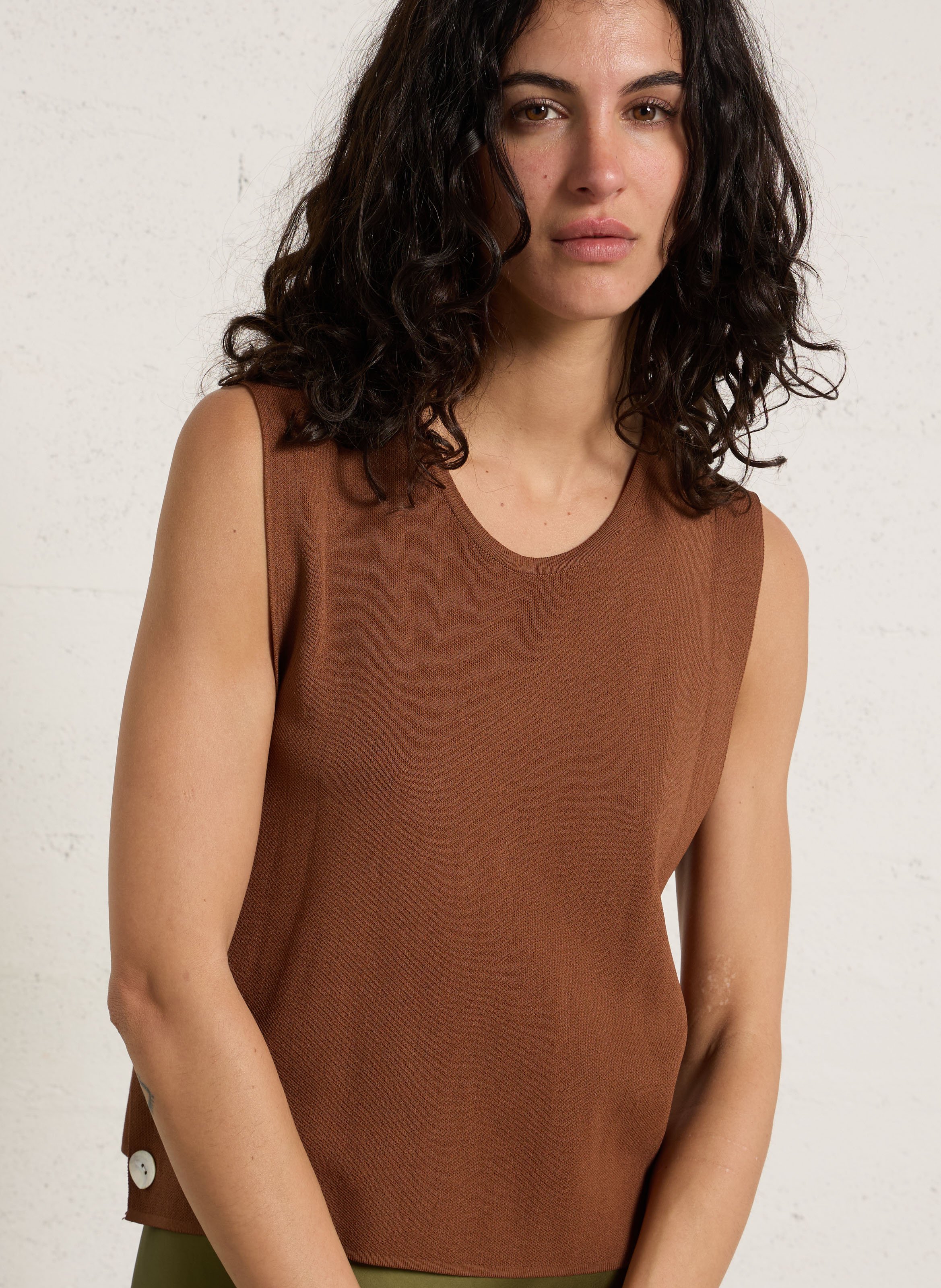 Pull sans manches maille fine IMPERIAL Marron