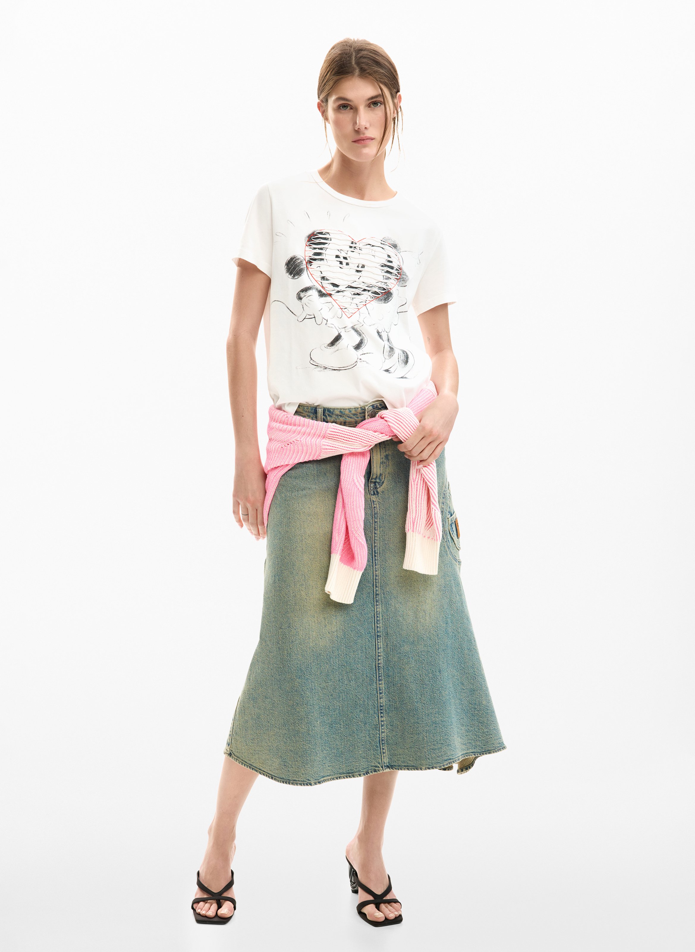 Recht T-shirt met ronde hals en print DESIGUAL Wit