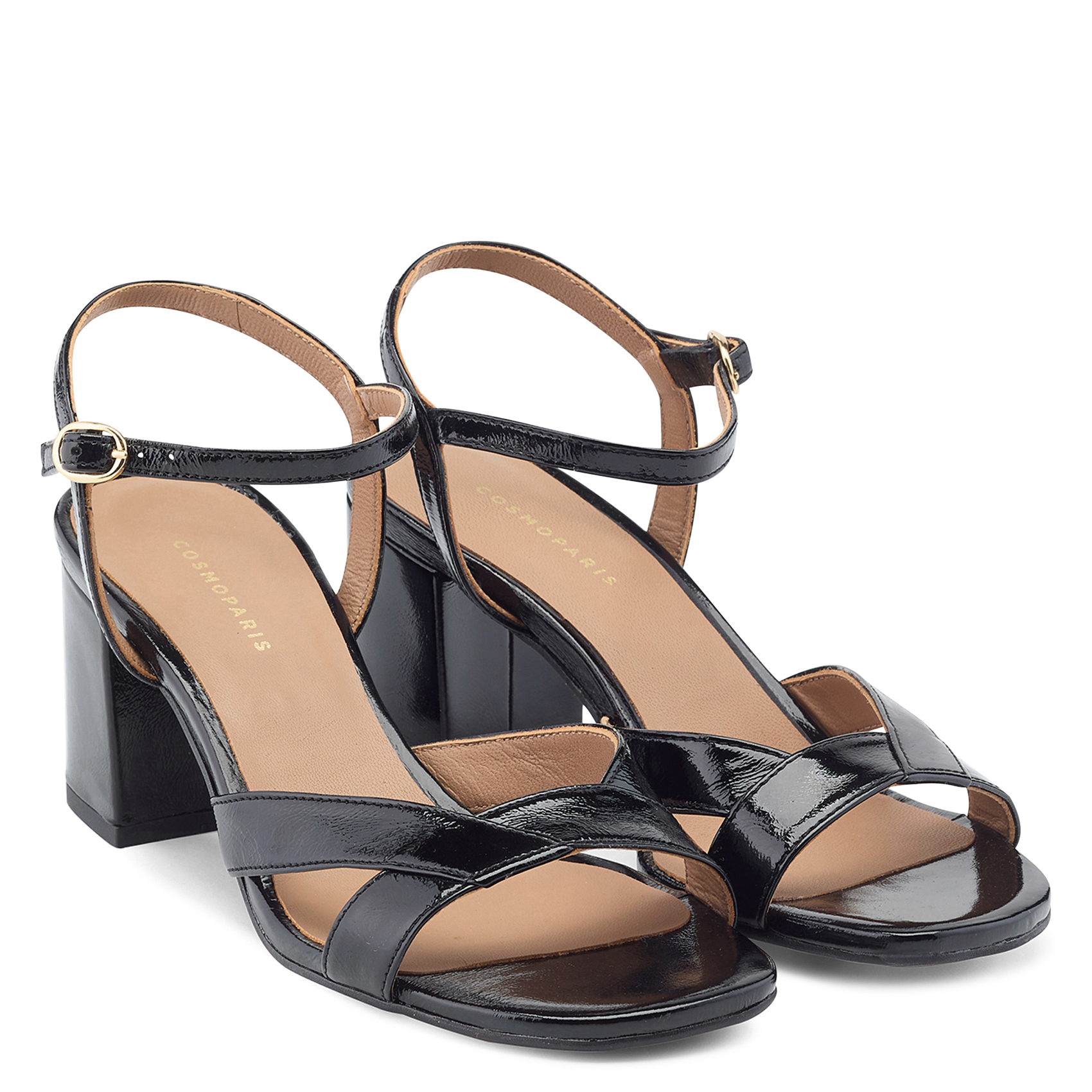 Sandales à talon en cuir vernis COSMOPARIS Noir