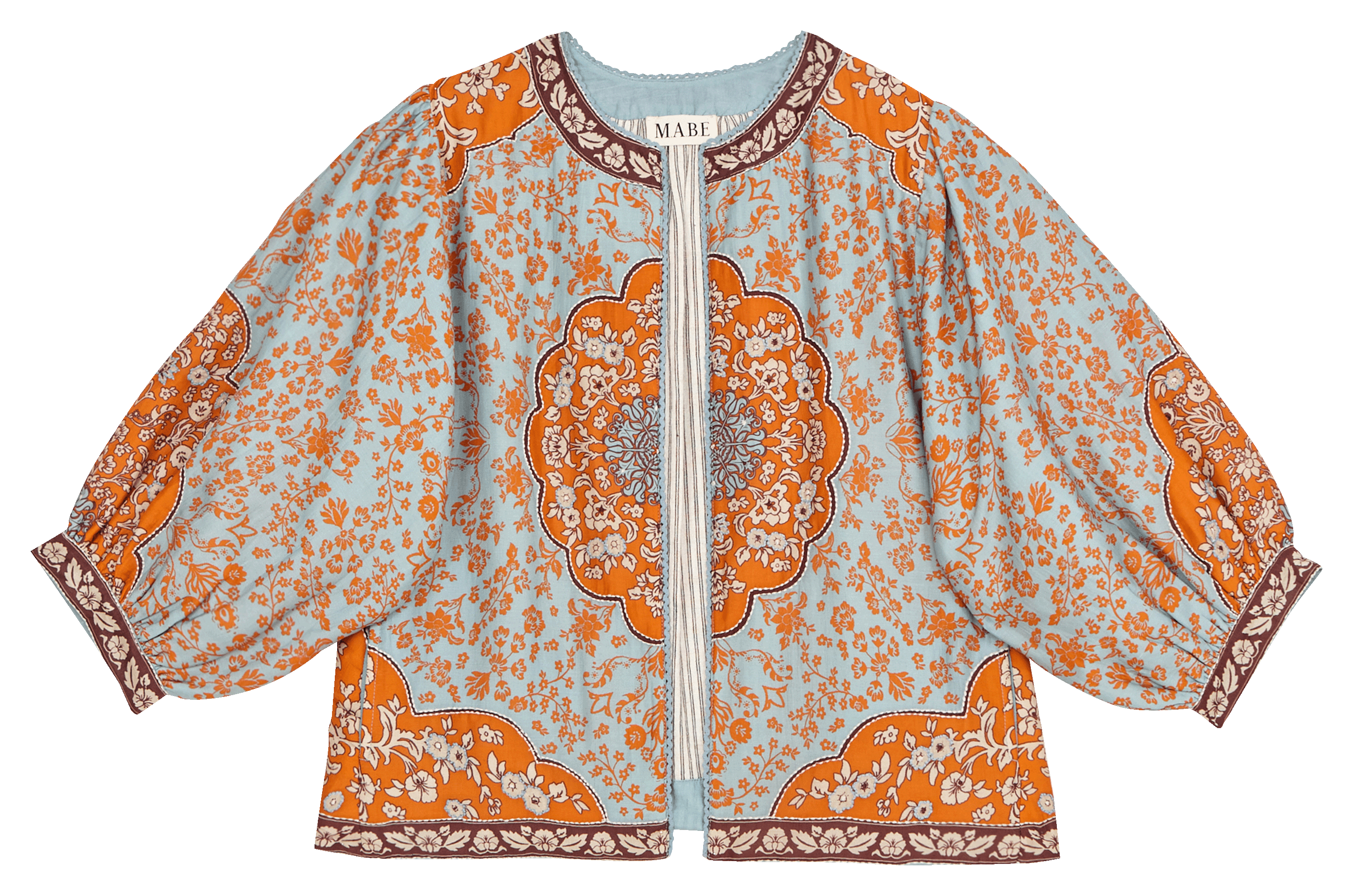 Recht katoenen jasje met ronde hals en print M.A.B.E Blauw