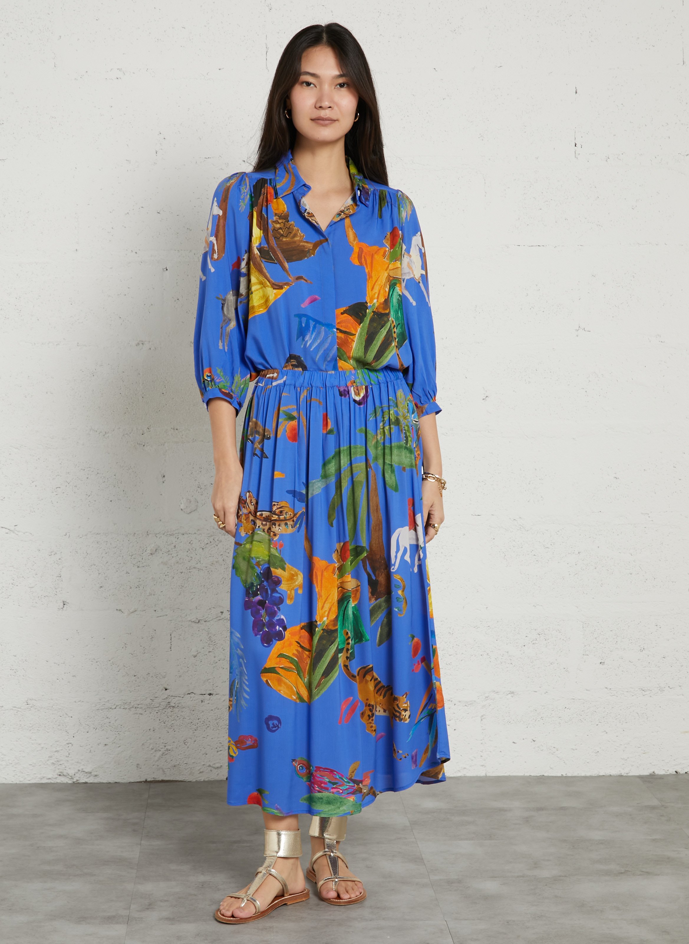 Ausgestelltes Hemd mit klassischem Kragen und Print. G.KERO Blau