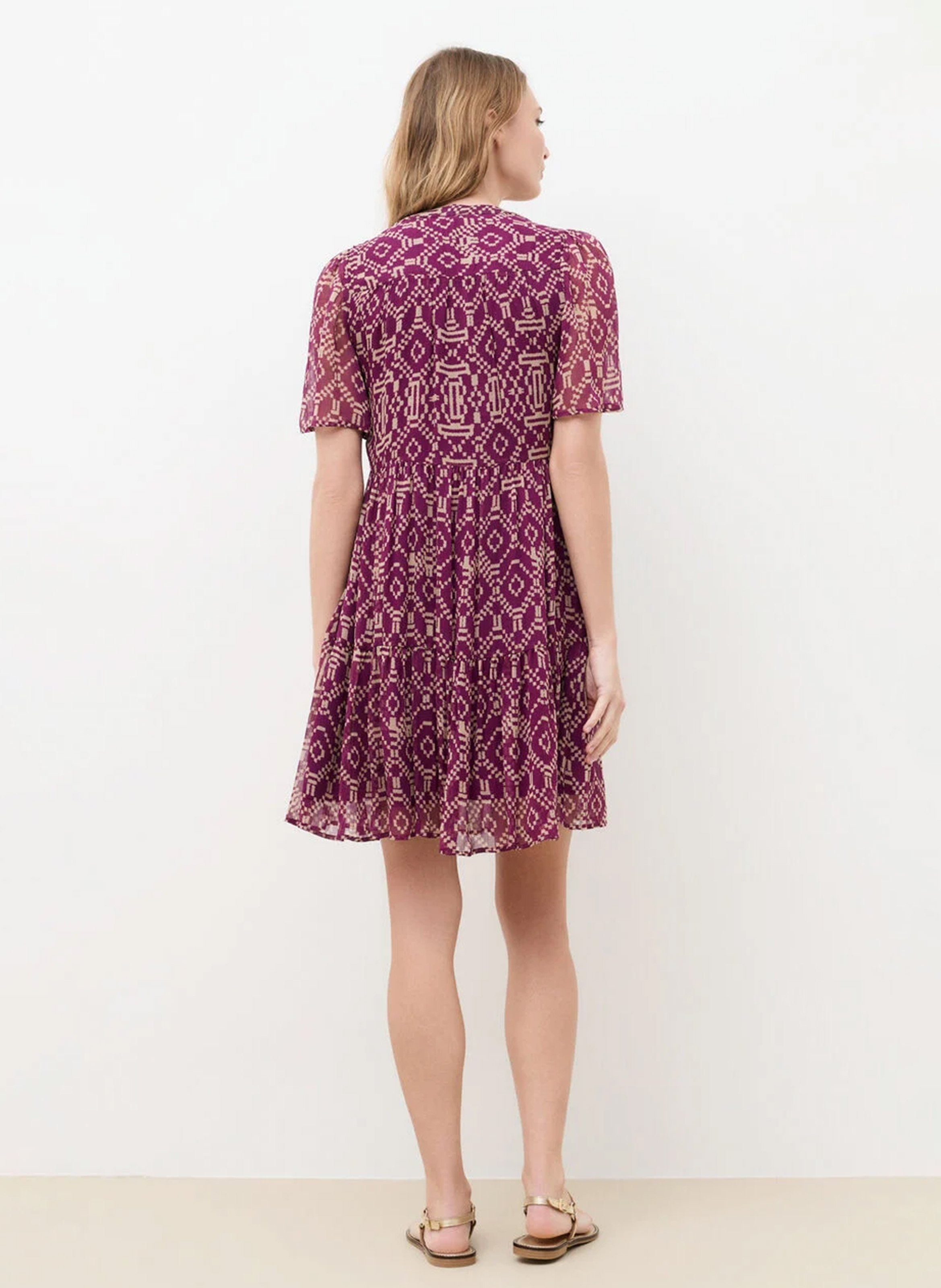 Robe courte col tunisien imprimée CAROLL Rouge