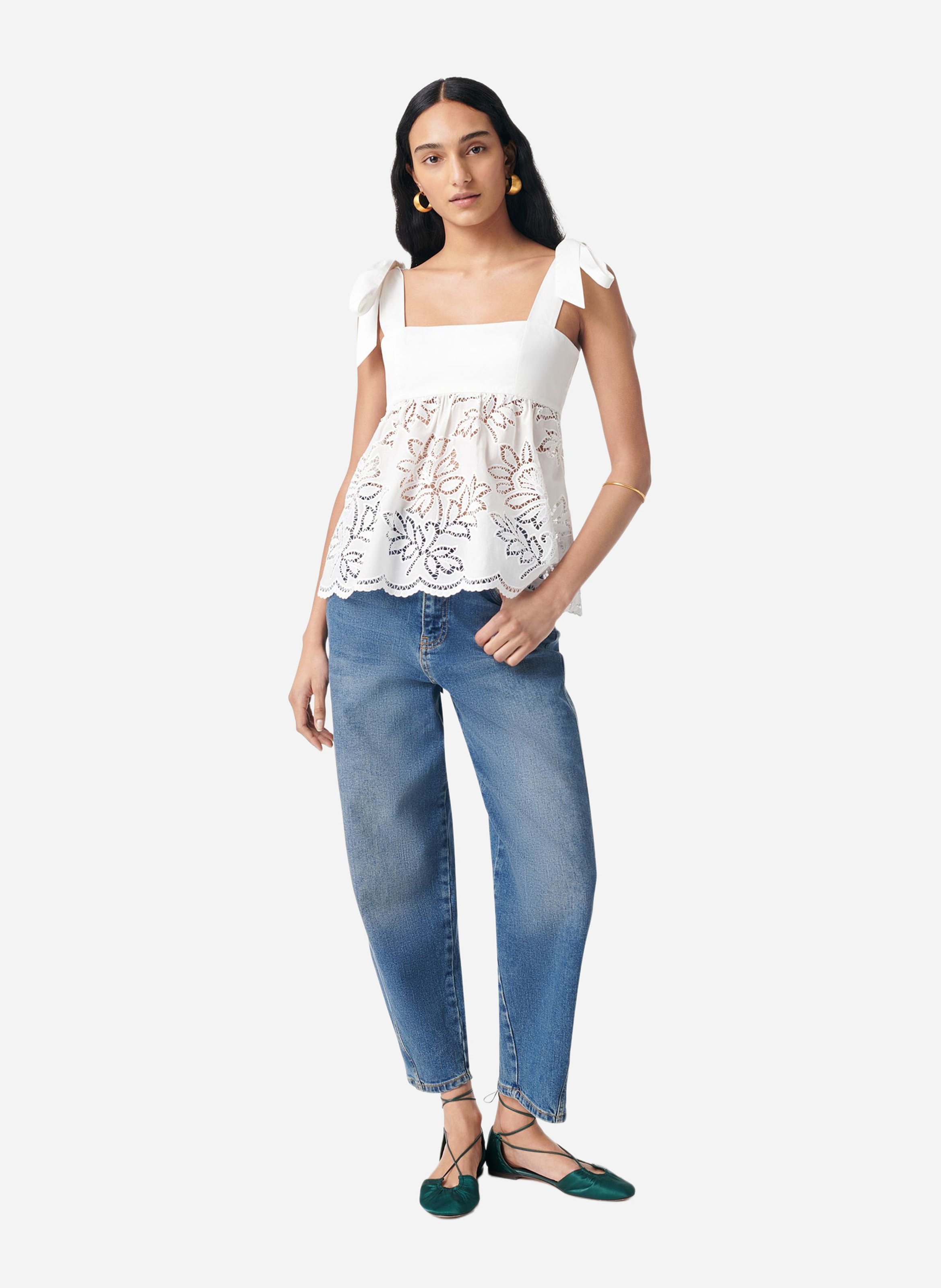 Top brodé en coton  VANESSA BRUNO Blanc