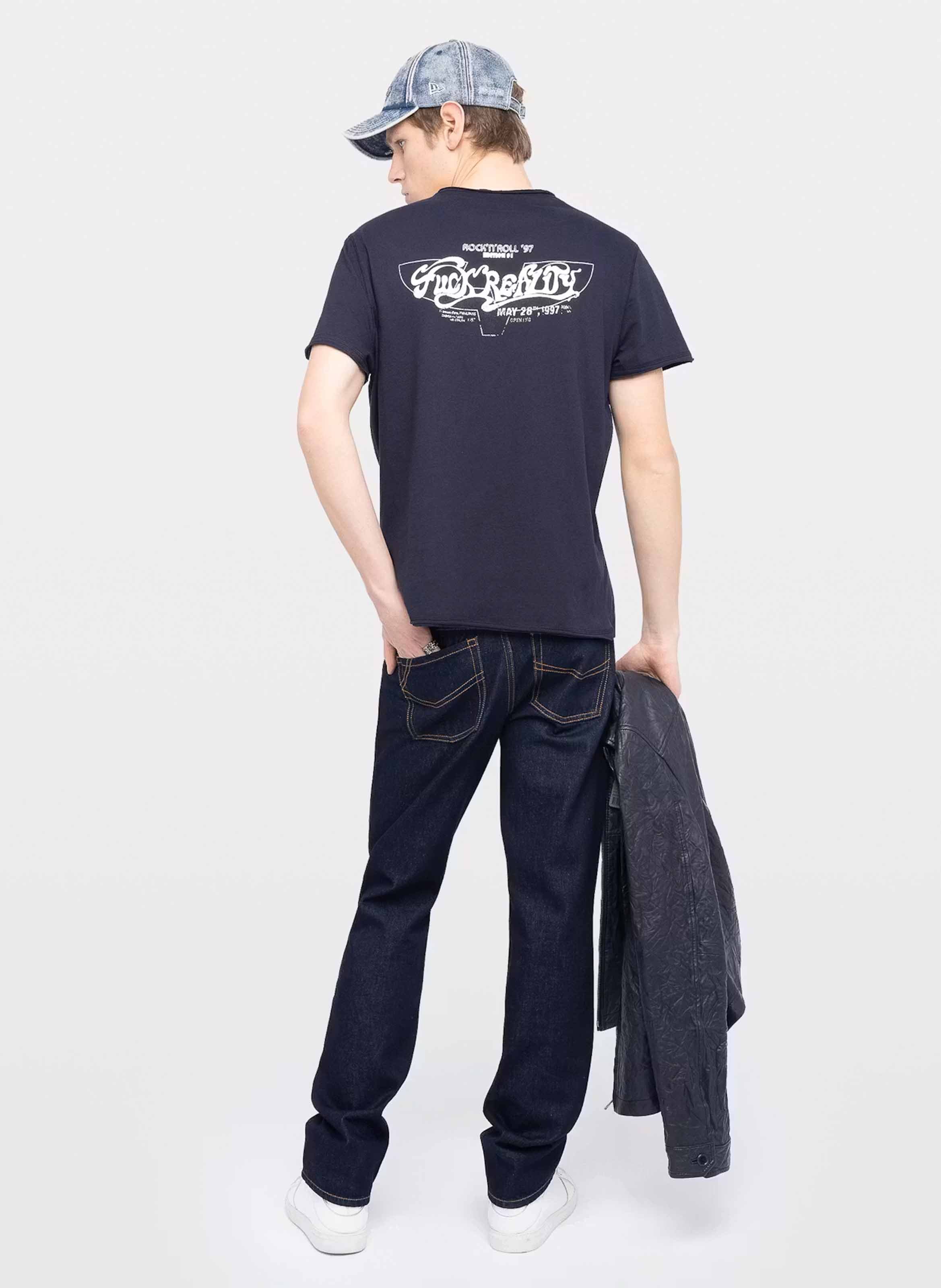 Tee-shirt droit col V en coton bio sérigraphié ZADIG&VOLTAIRE Blue