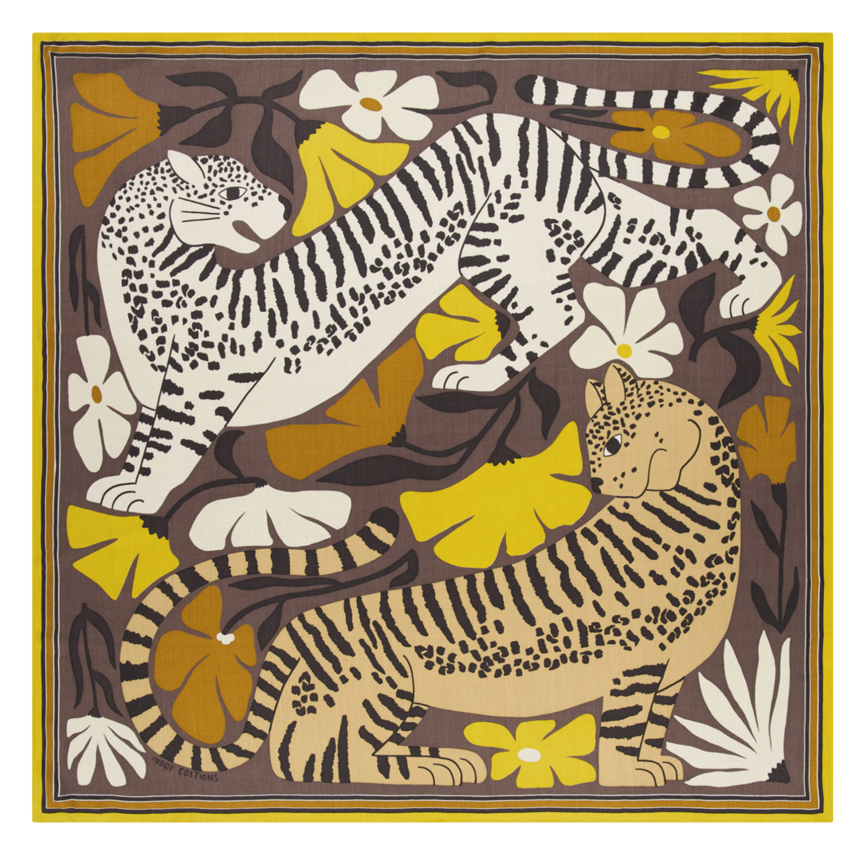 Foulard carré imprimé en soie mélangé INOUI EDITIONS Doré
