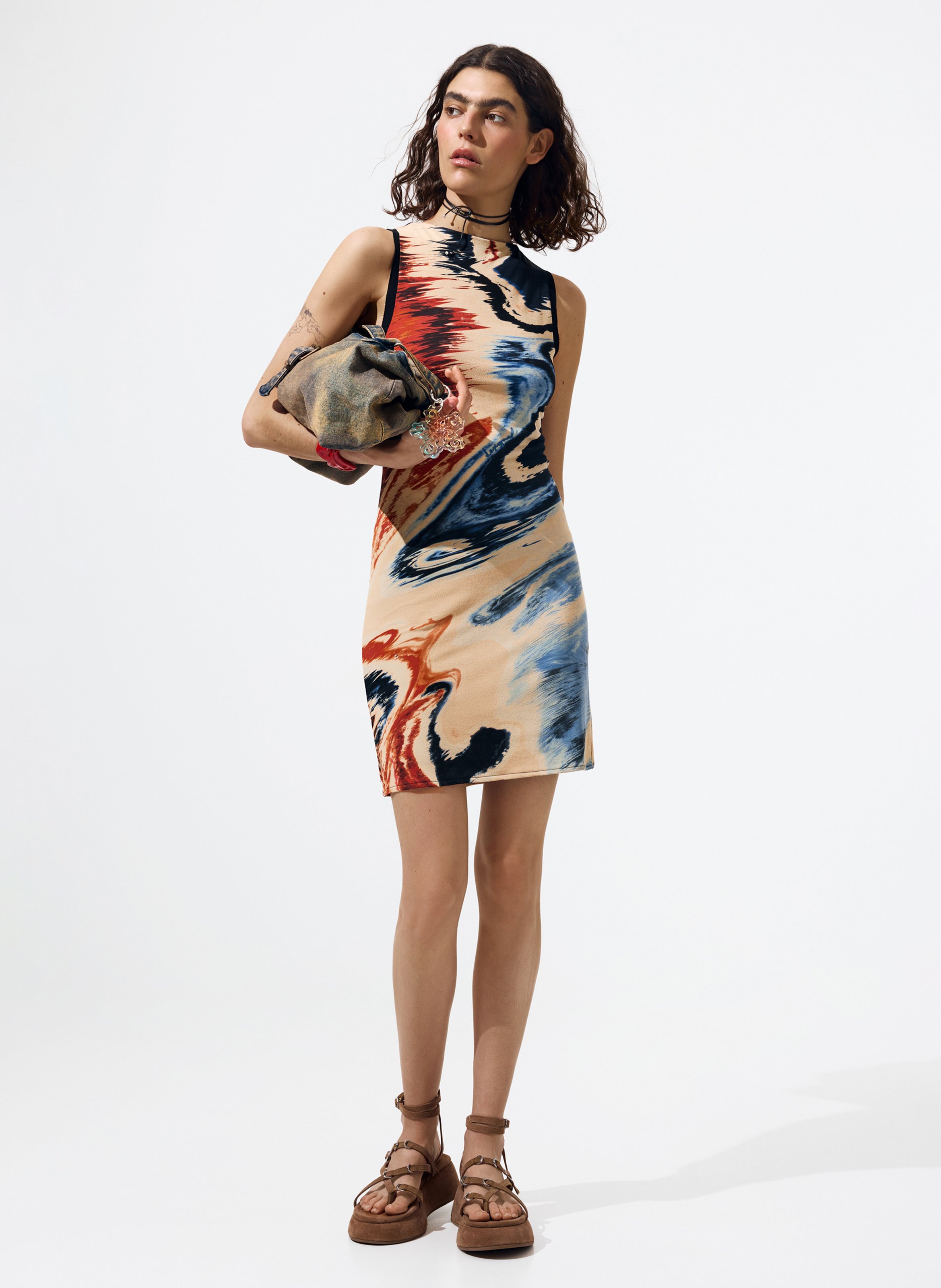 Halflange jurk met ronde hals en print DESIGUAL Veelkleurig
