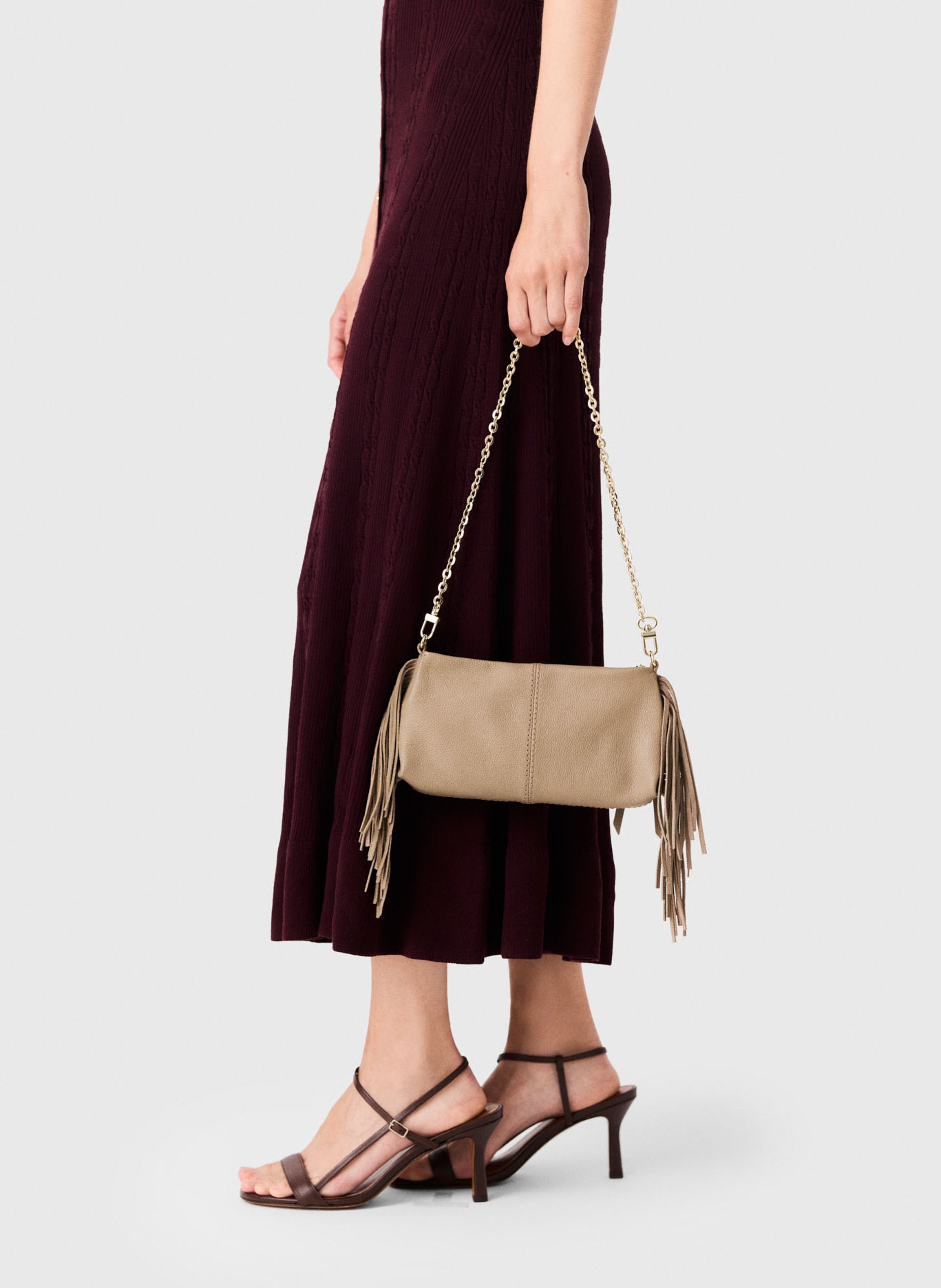 Sac poté éépaule en cuir MAJE Marron