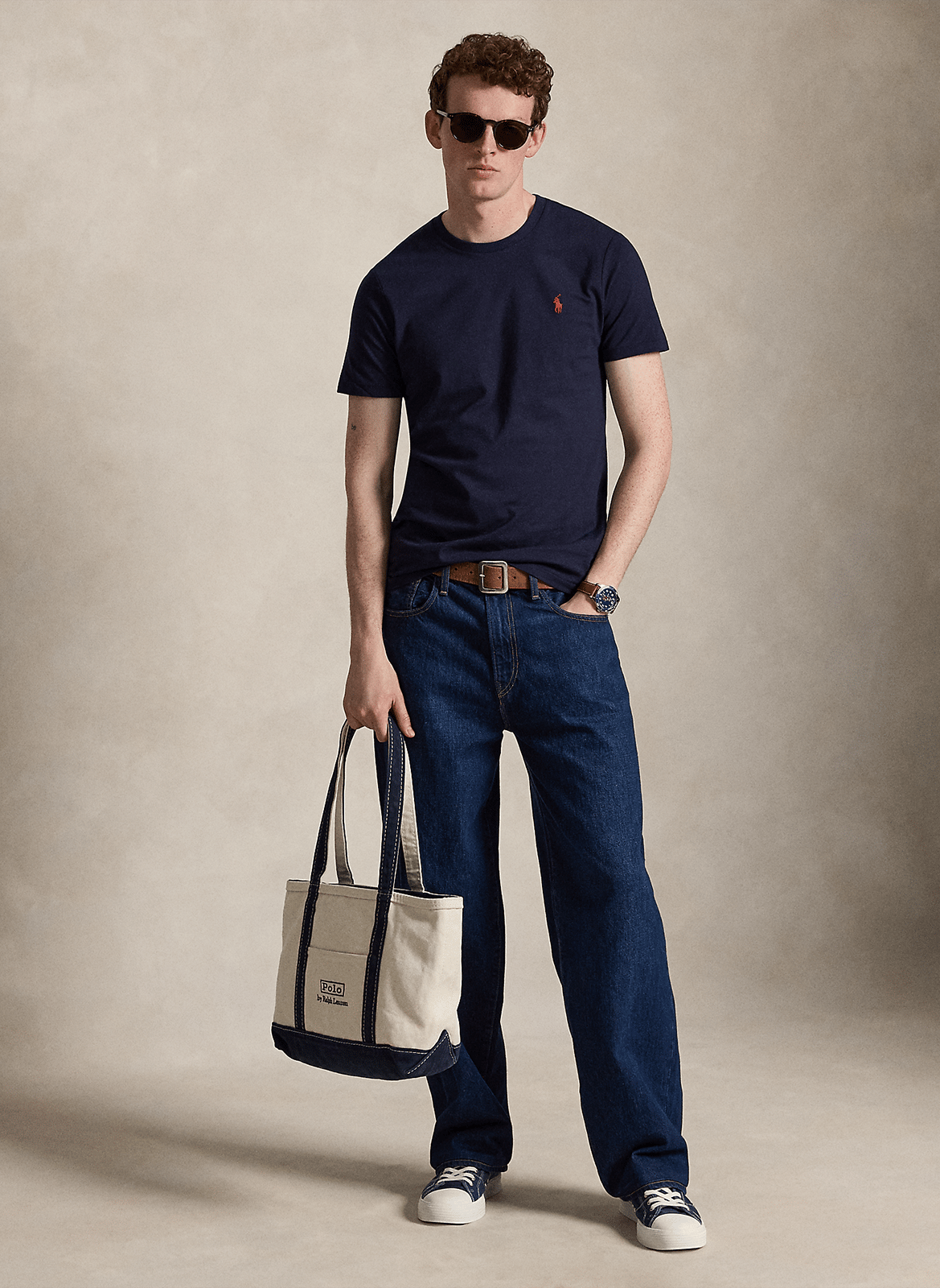 Rundhals-T-Shirt aus Baumwolle mit Pony Player, Slim Fit POLO RALPH LAUREN Blau