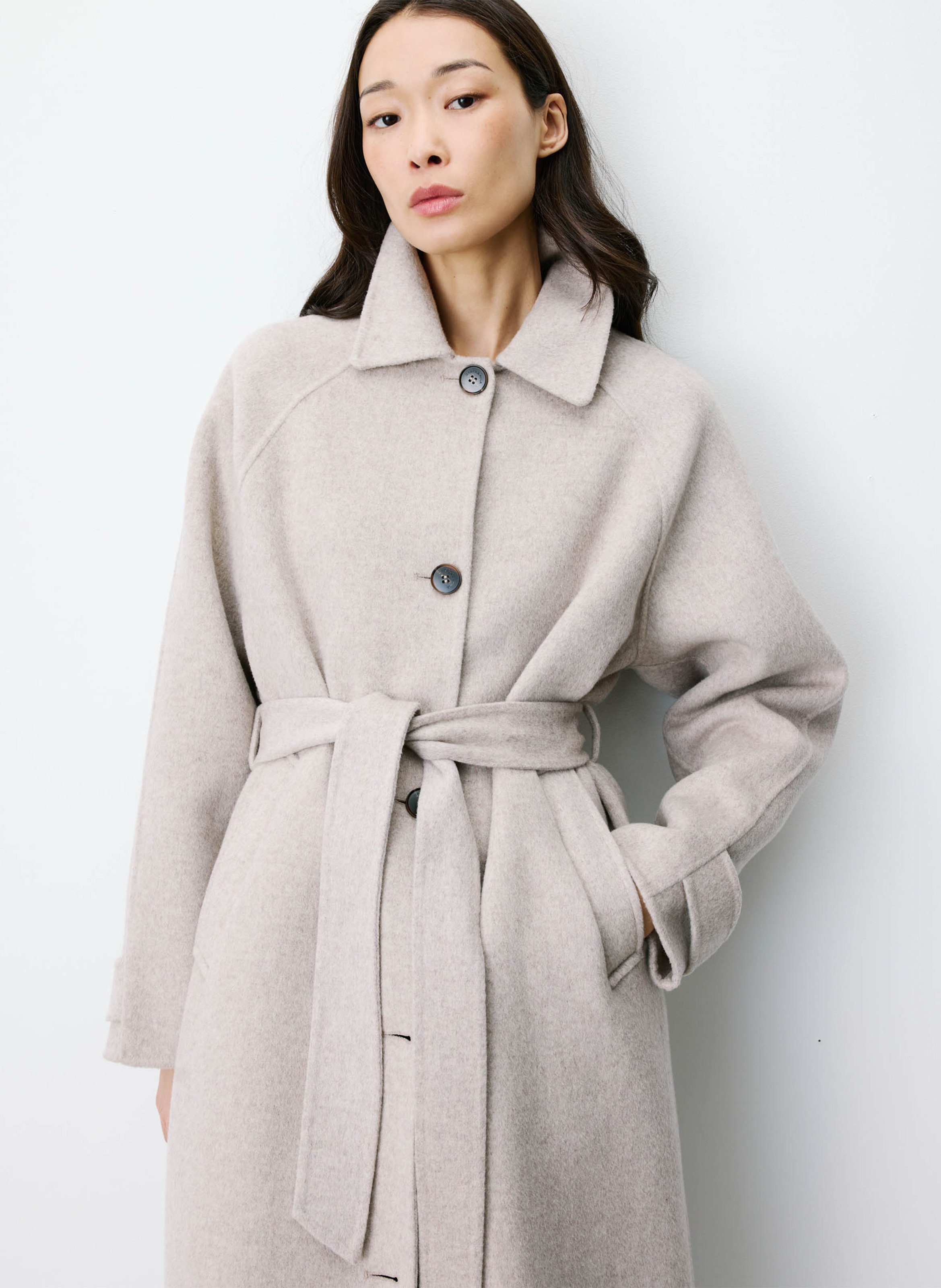 Manteau long ceinturée en laine mélangée  GRACE ET MILA Beige