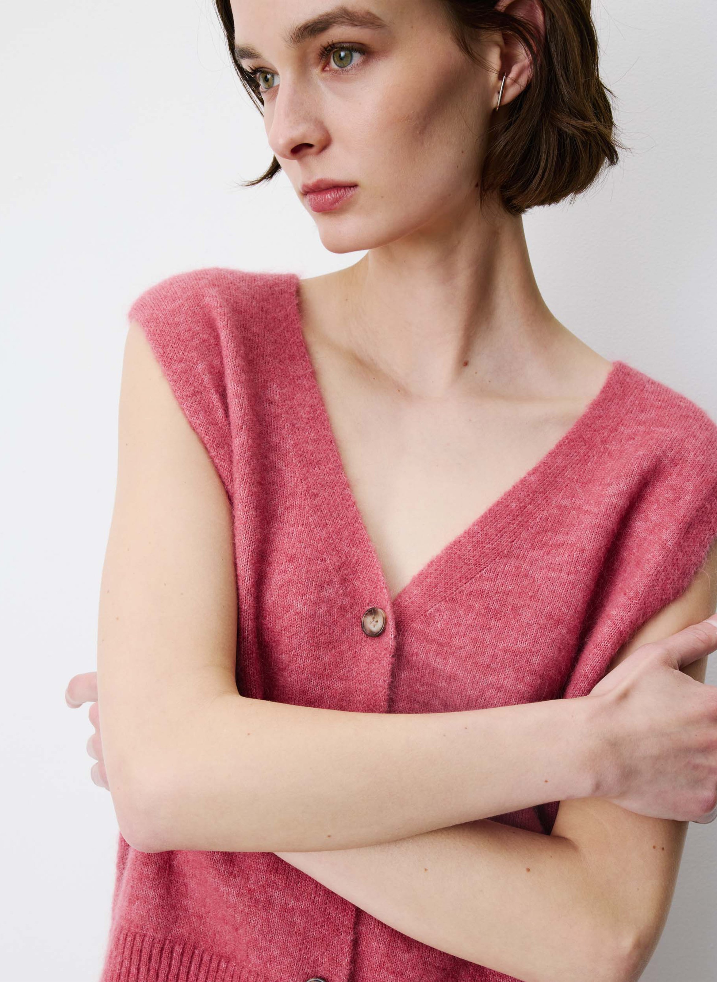 Ärmellose gerade geschnittene Strickjacke aus Wollmischung GRACE ET MILA Rosa