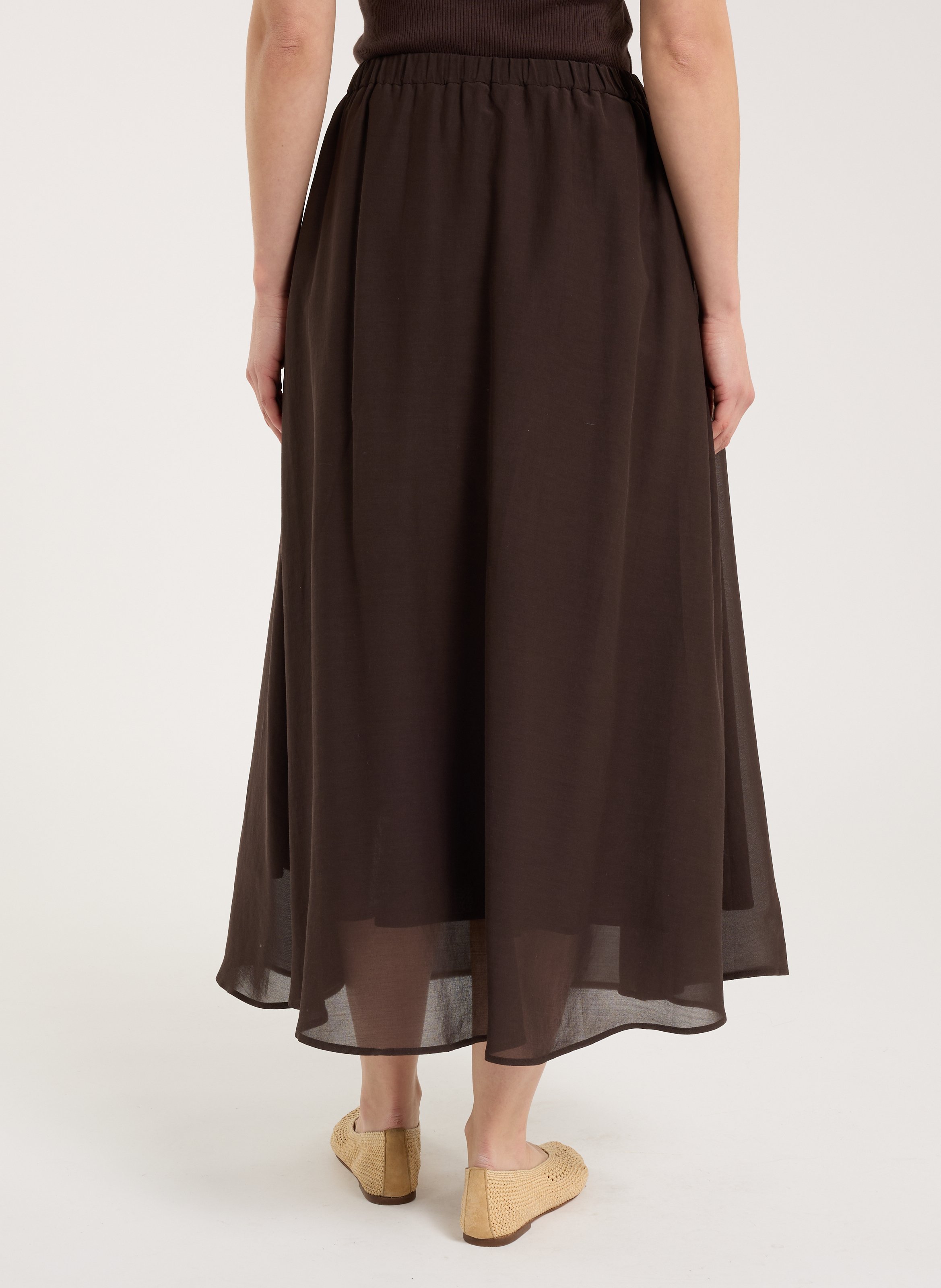 Jupe midi en coton mélangé SAISON 1865 Marron