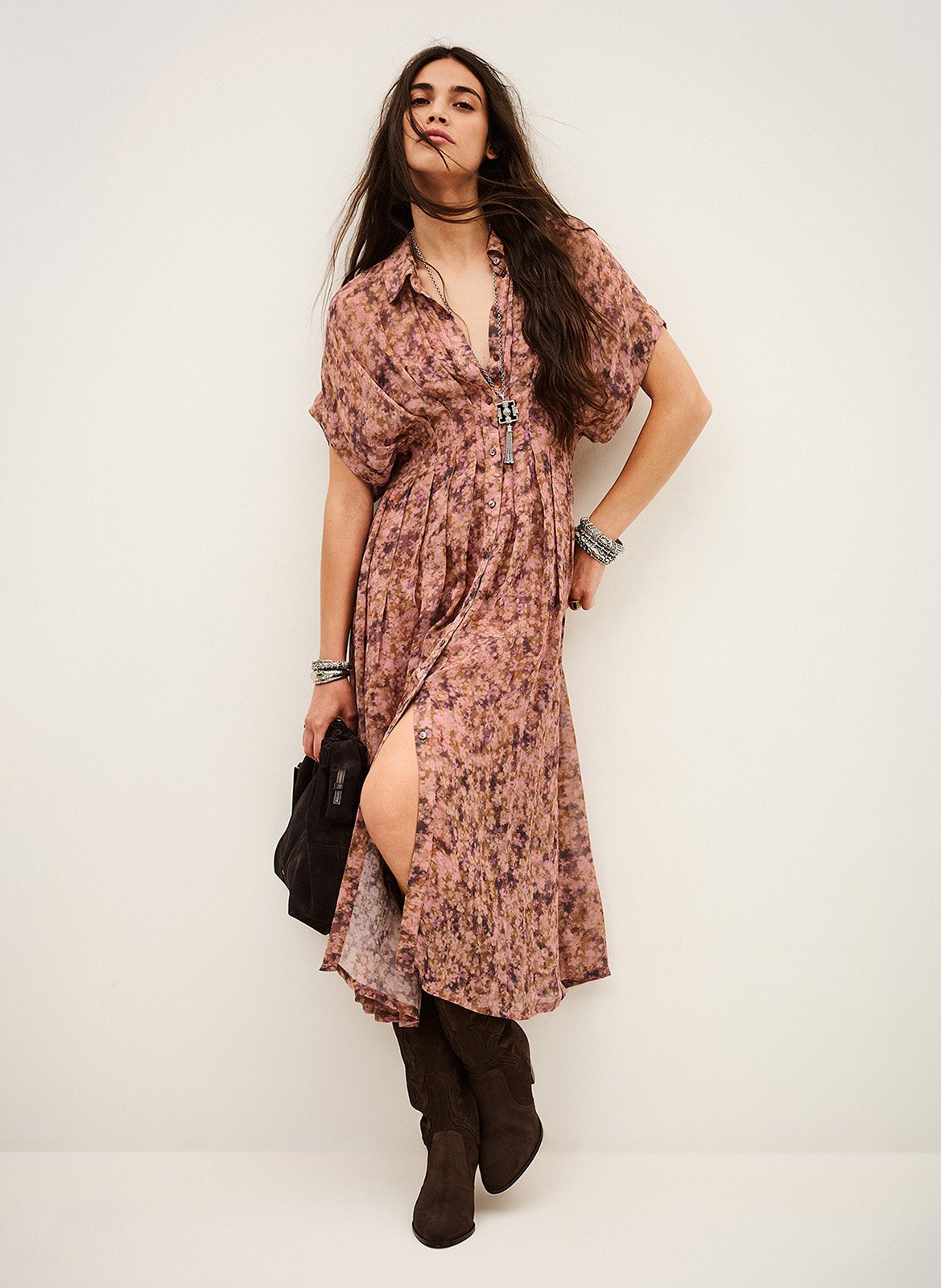 Langes, weit geschnittenes Kleid mit Print BA&SH Rosa