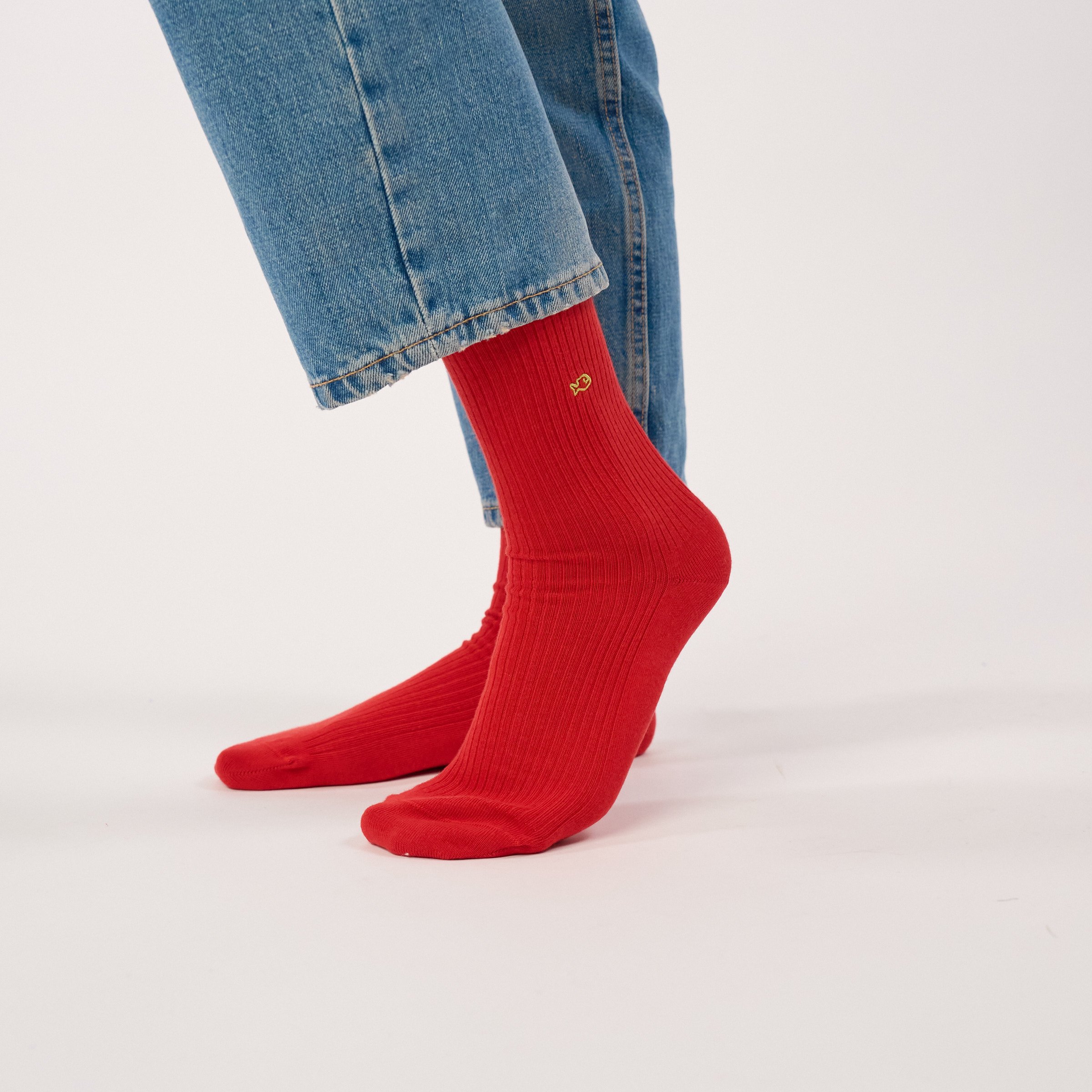 Ribbed Solid Combed Cotton Socks BILLYBELT Red