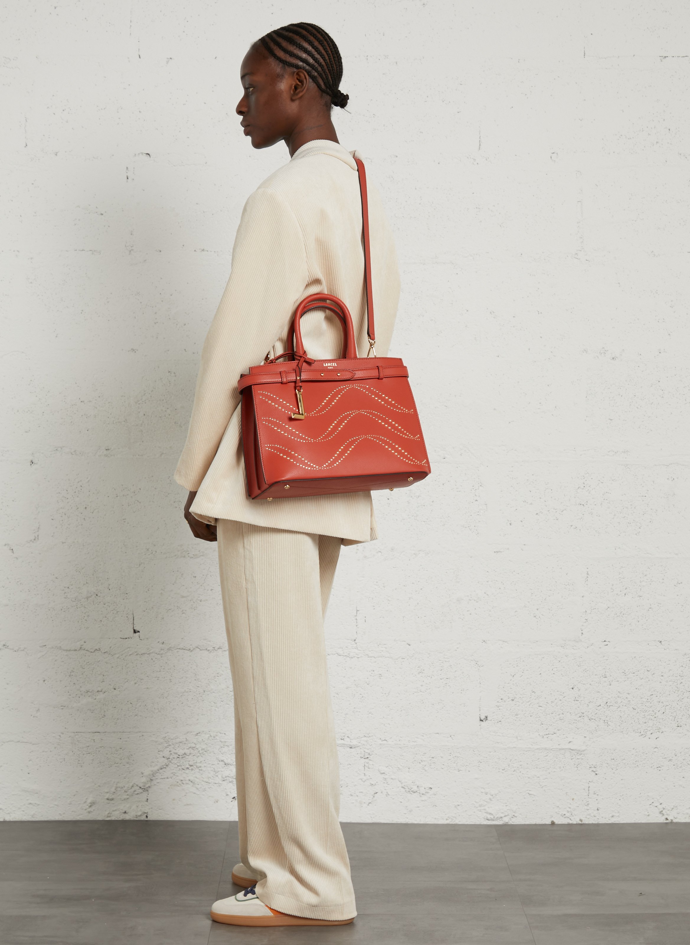 Sac porté main à strass en cuir LANCEL Orange