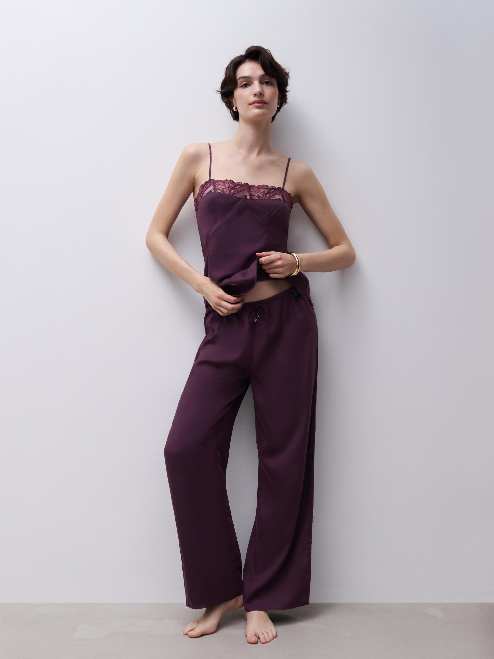 Floral Embroidery Pants CHANTELLE Purple