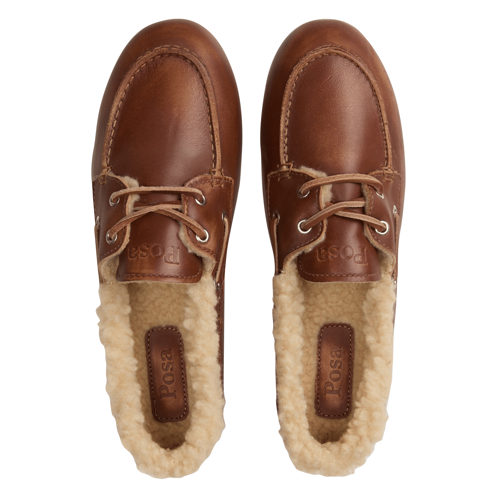 Lace-up fur-lined mixed leather moccasins | Brown POSA Women