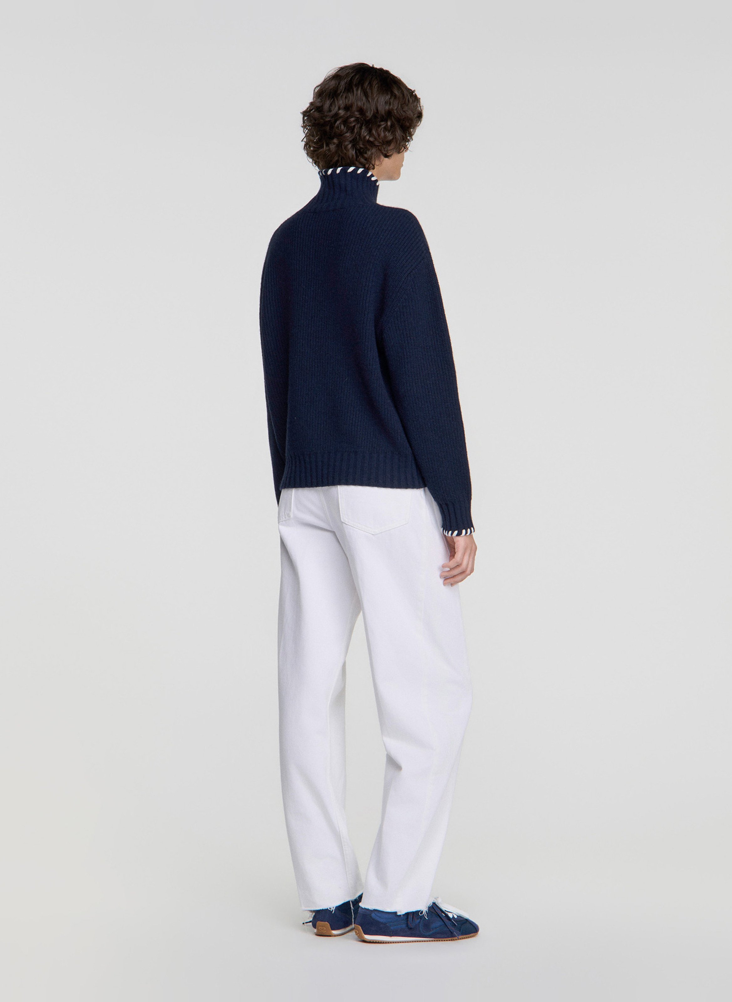 Pull col montant ample en laine SANDRO Bleu