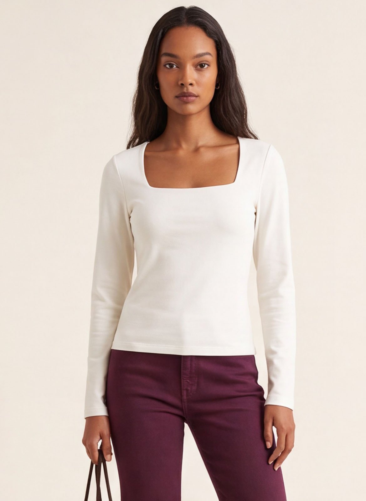 Top droit col carré en coton mélangé KOOKAI