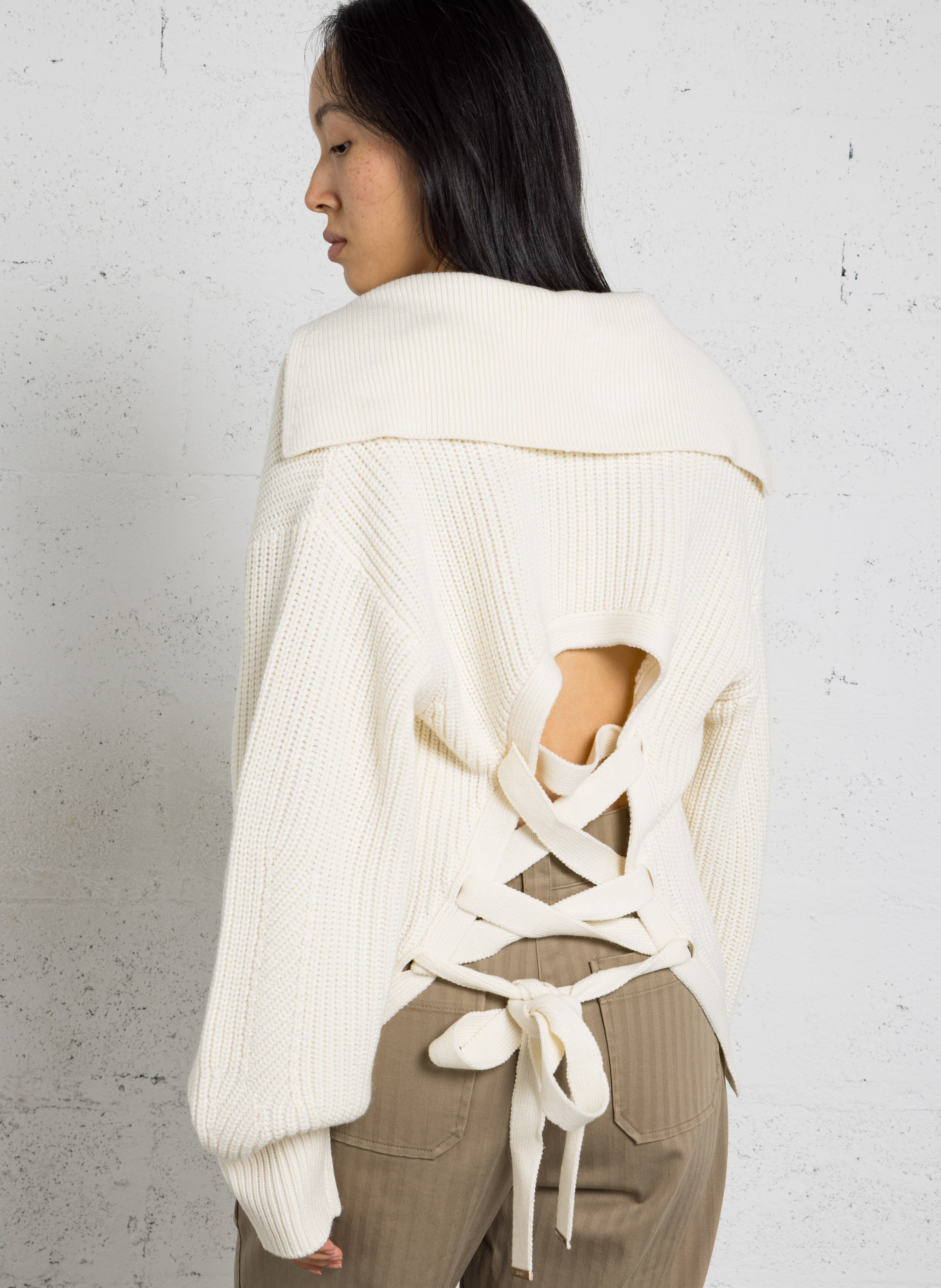 Straight wool blend pants with drawstrings LIU JO White