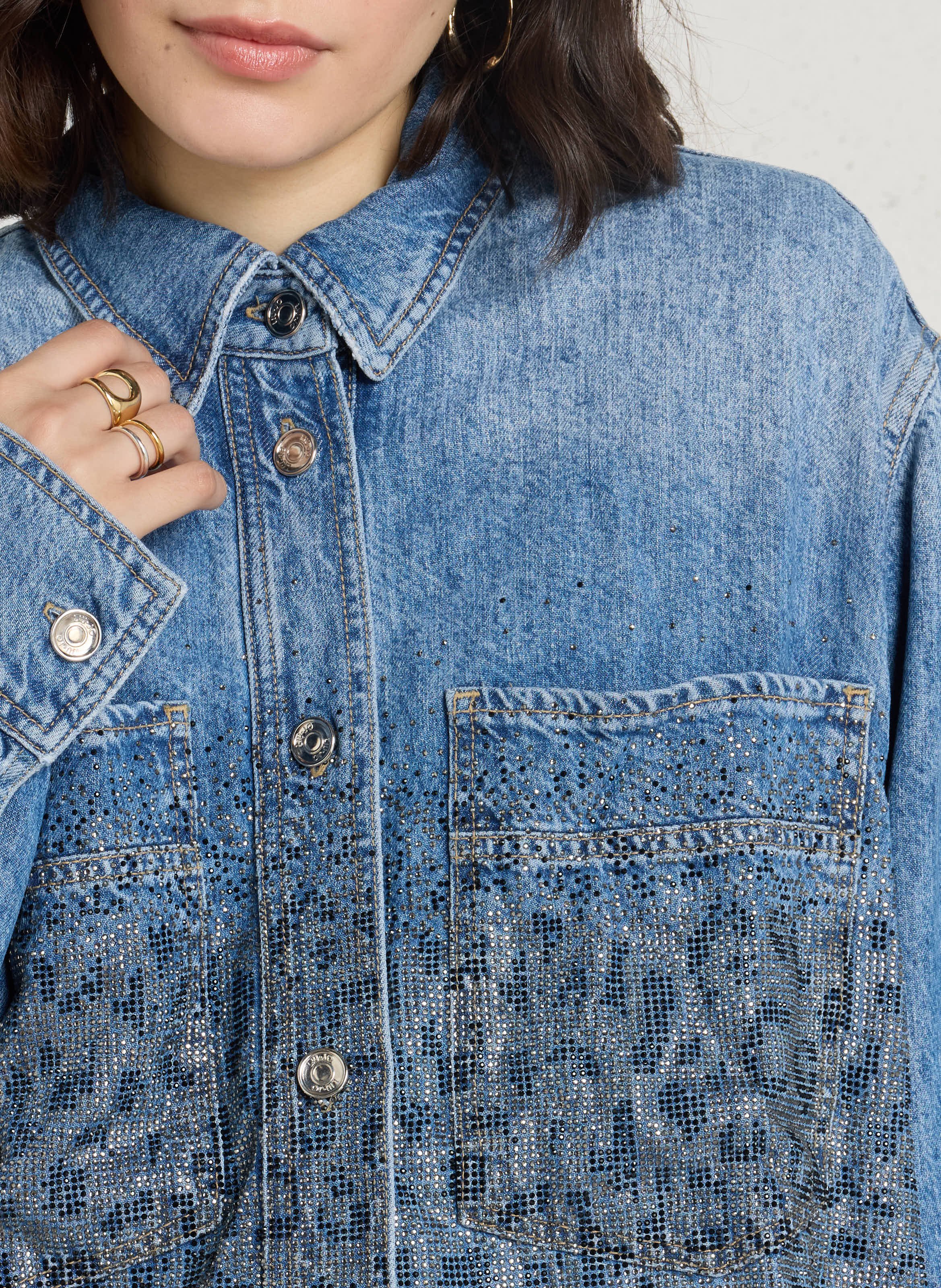 Loose-Fitting Shirt with Rhinestone Details LIU JO Blue