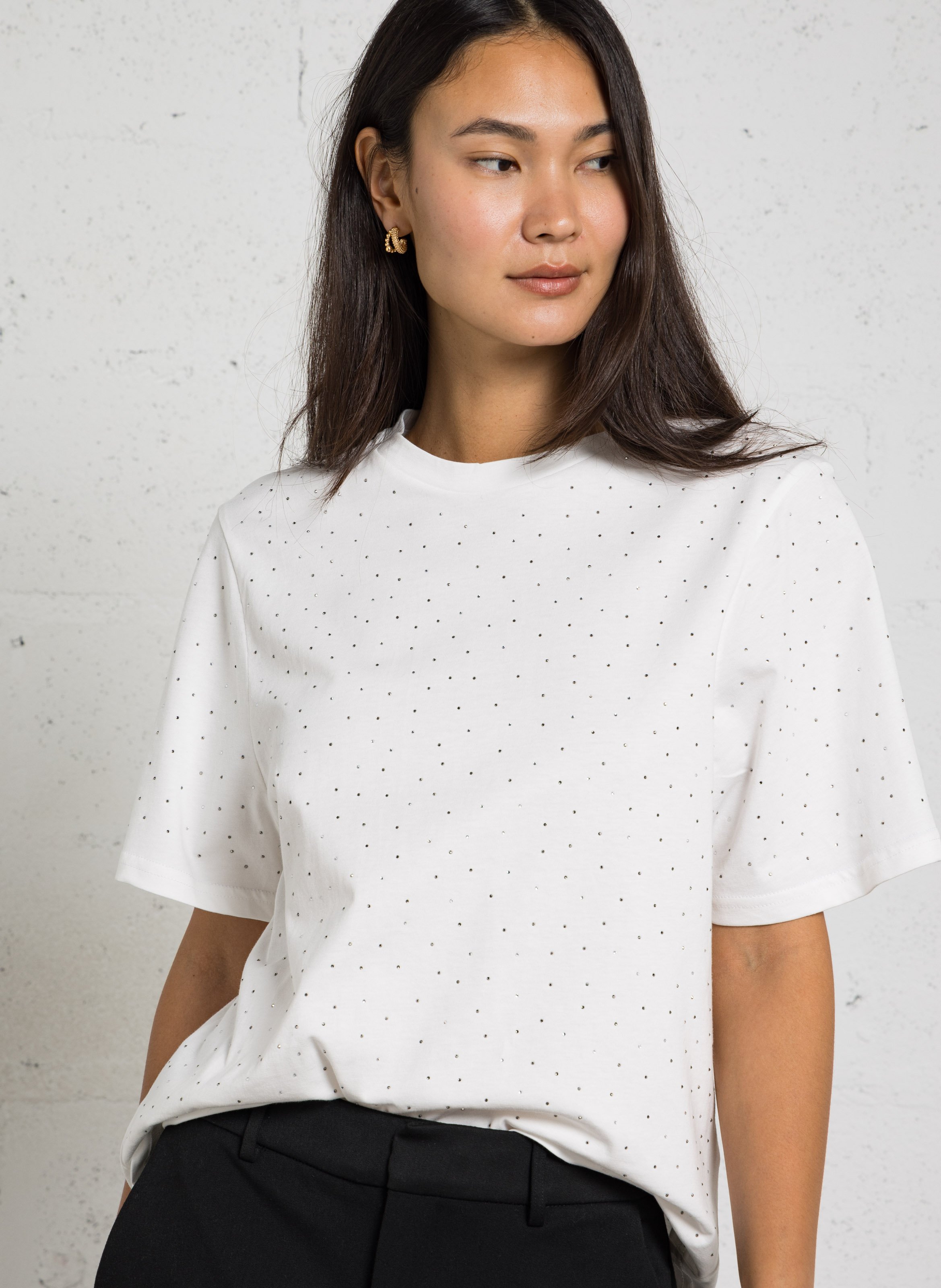 T-shirt met strass in katoen BERENICE Wit