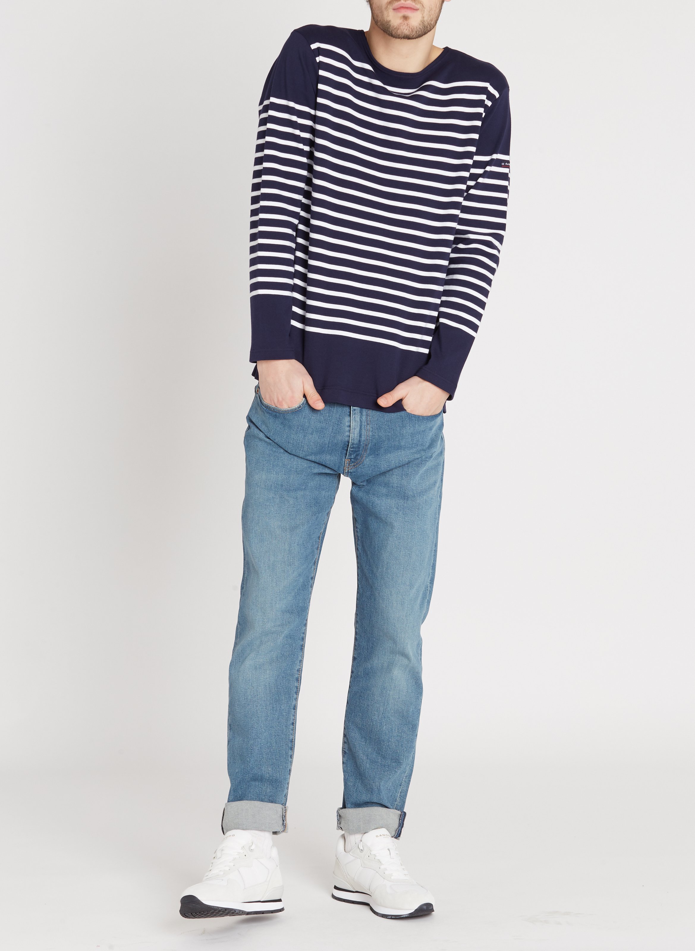 Marinière col rond en jersey de coton lourd ARMOR LUX Bleu