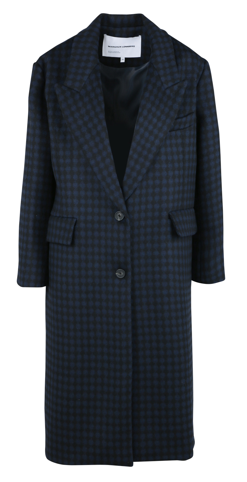 Manteau long col tailleur à pois en laine mélangée MARGAUX LONNBERG Bleu