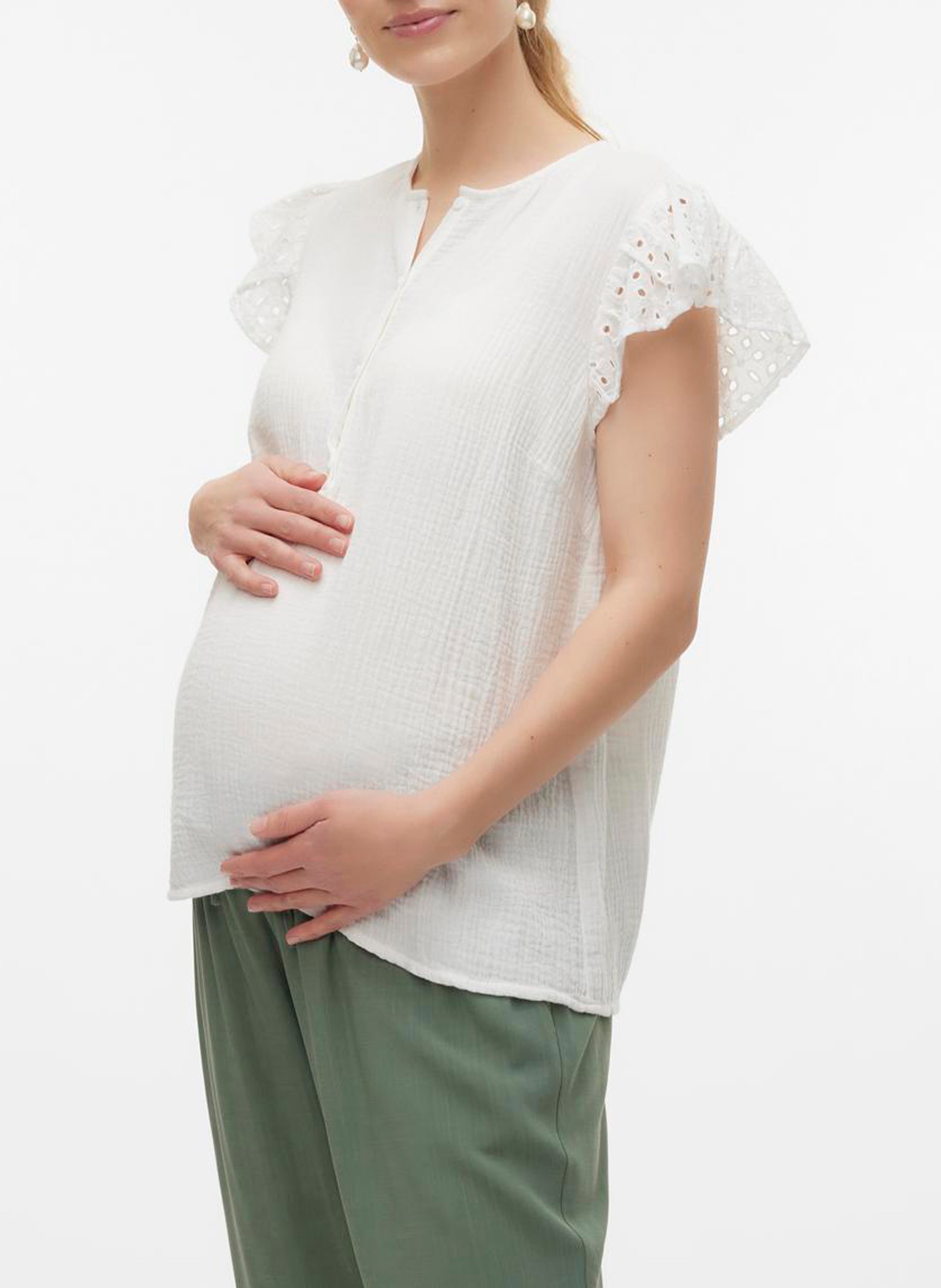 Straight round-neck cotton top MAMALICIOUS White