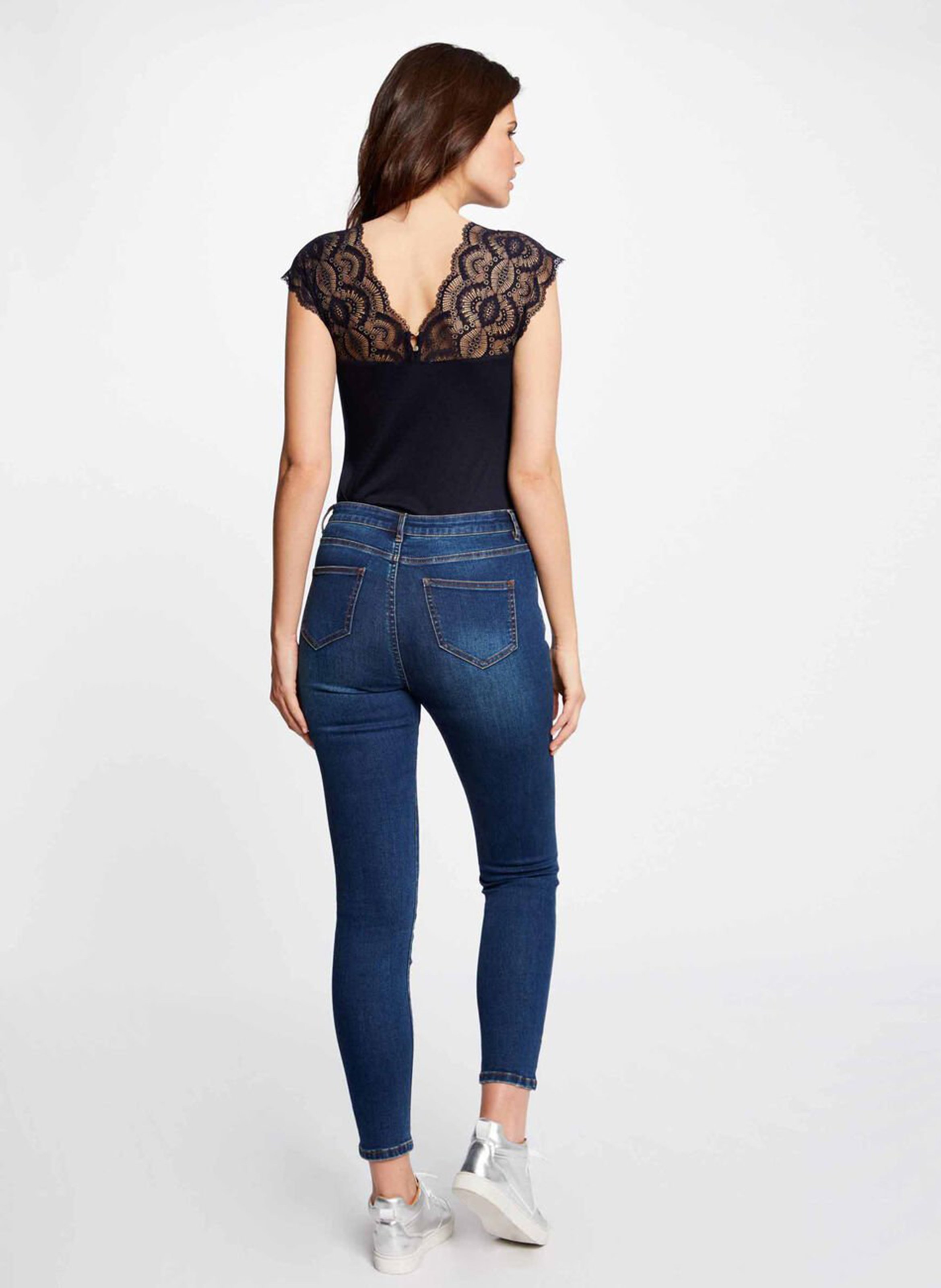 Top manches courtes à dentelle MORGAN Bleu