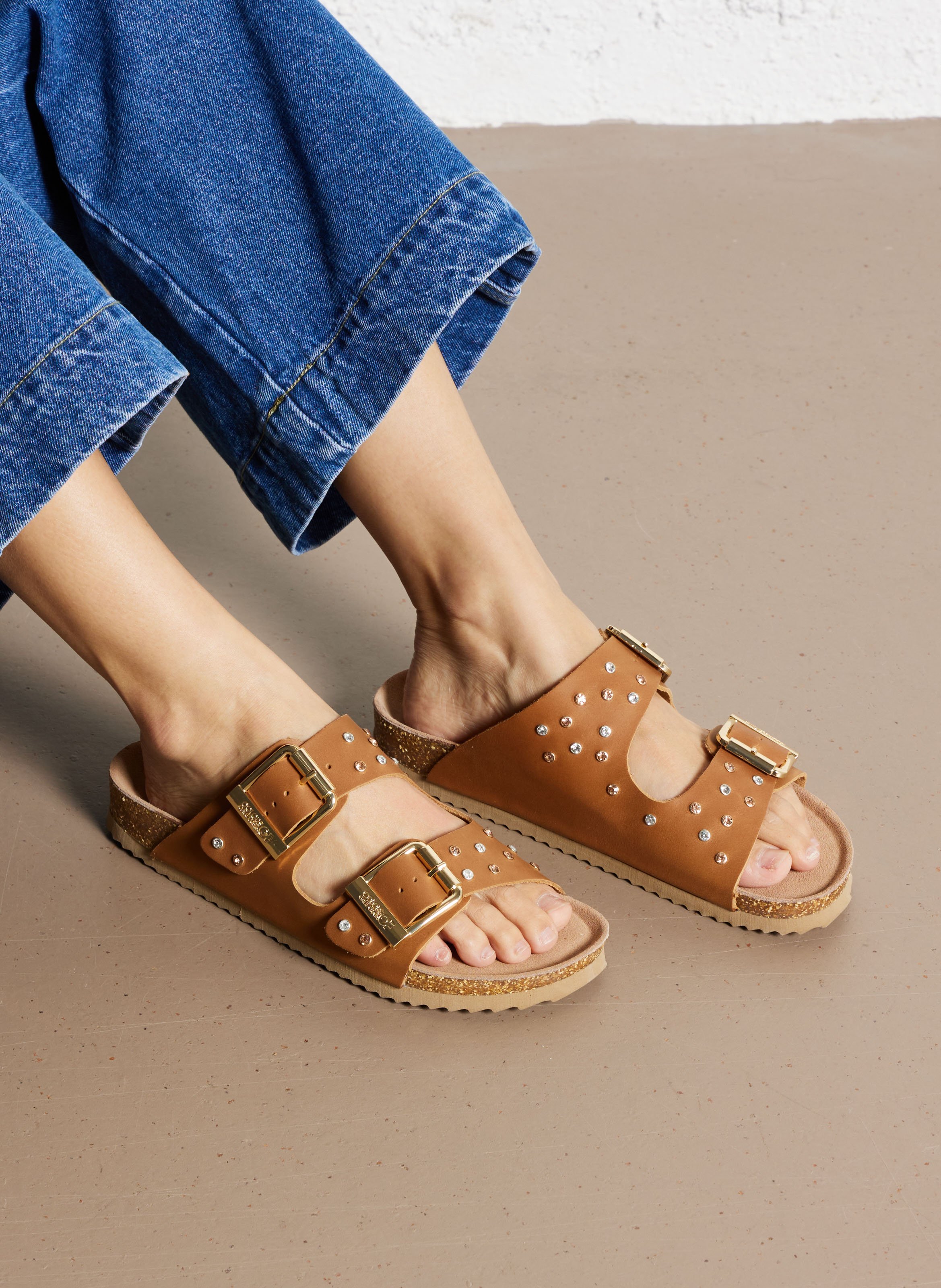 Sandales plates en cuir COLORS OF CALIFORNIA Beige