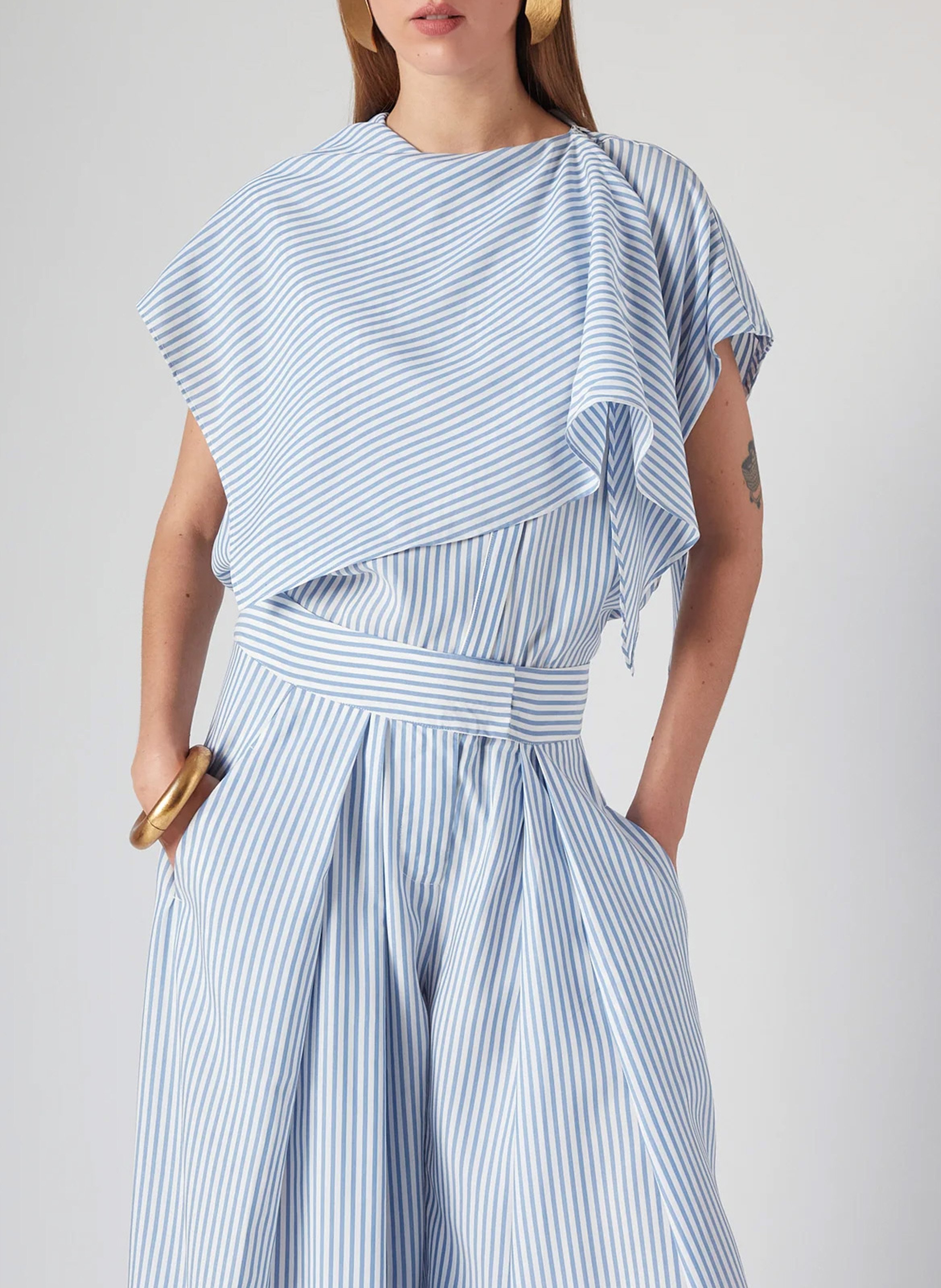 Short-sleeved striped top with scarf THE LABEL EDITION Blue