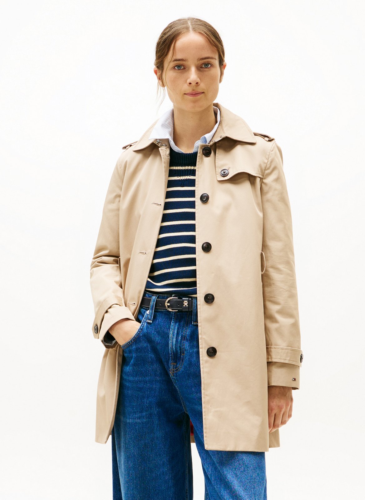 Trench droit en coton bio TOMMY HILFIGER Beige