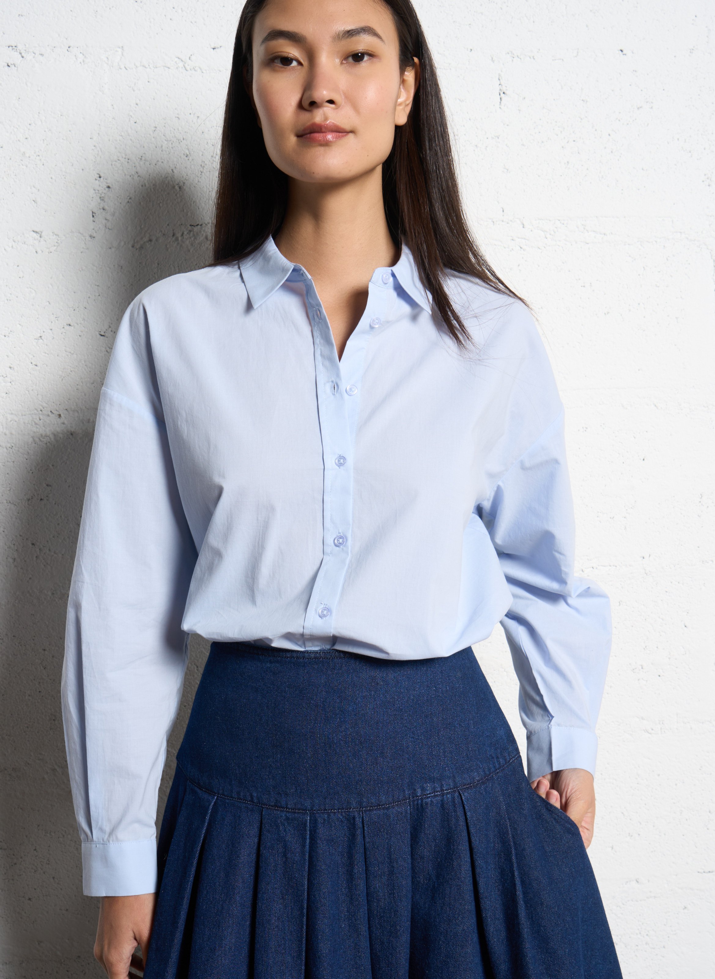 Weite einfarbige Baumwollbluse JC SOPHIE Blau