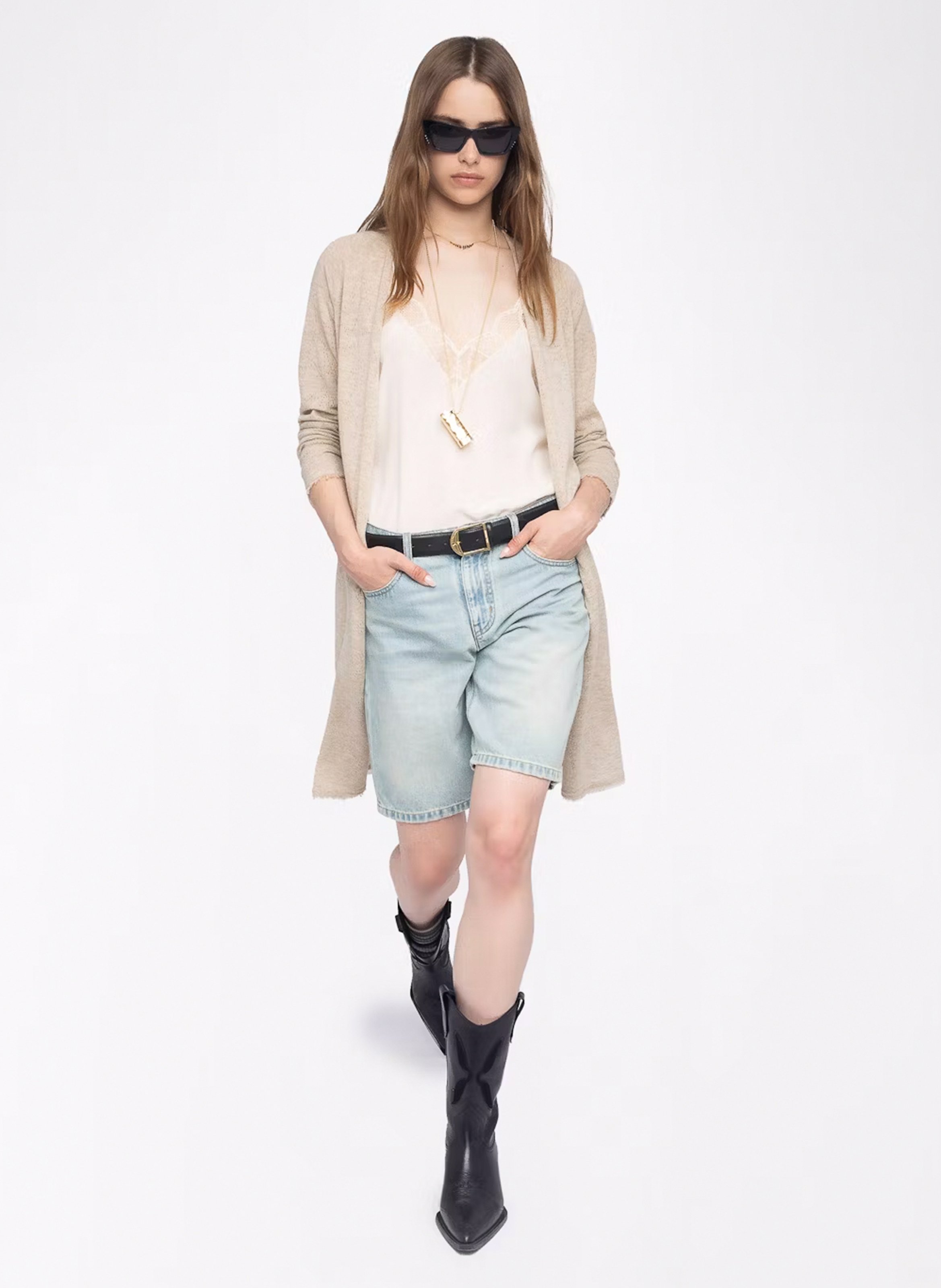 Langer Cardigan aus Kaschmir-Pointellestrick ZADIG&VOLTAIRE Beige