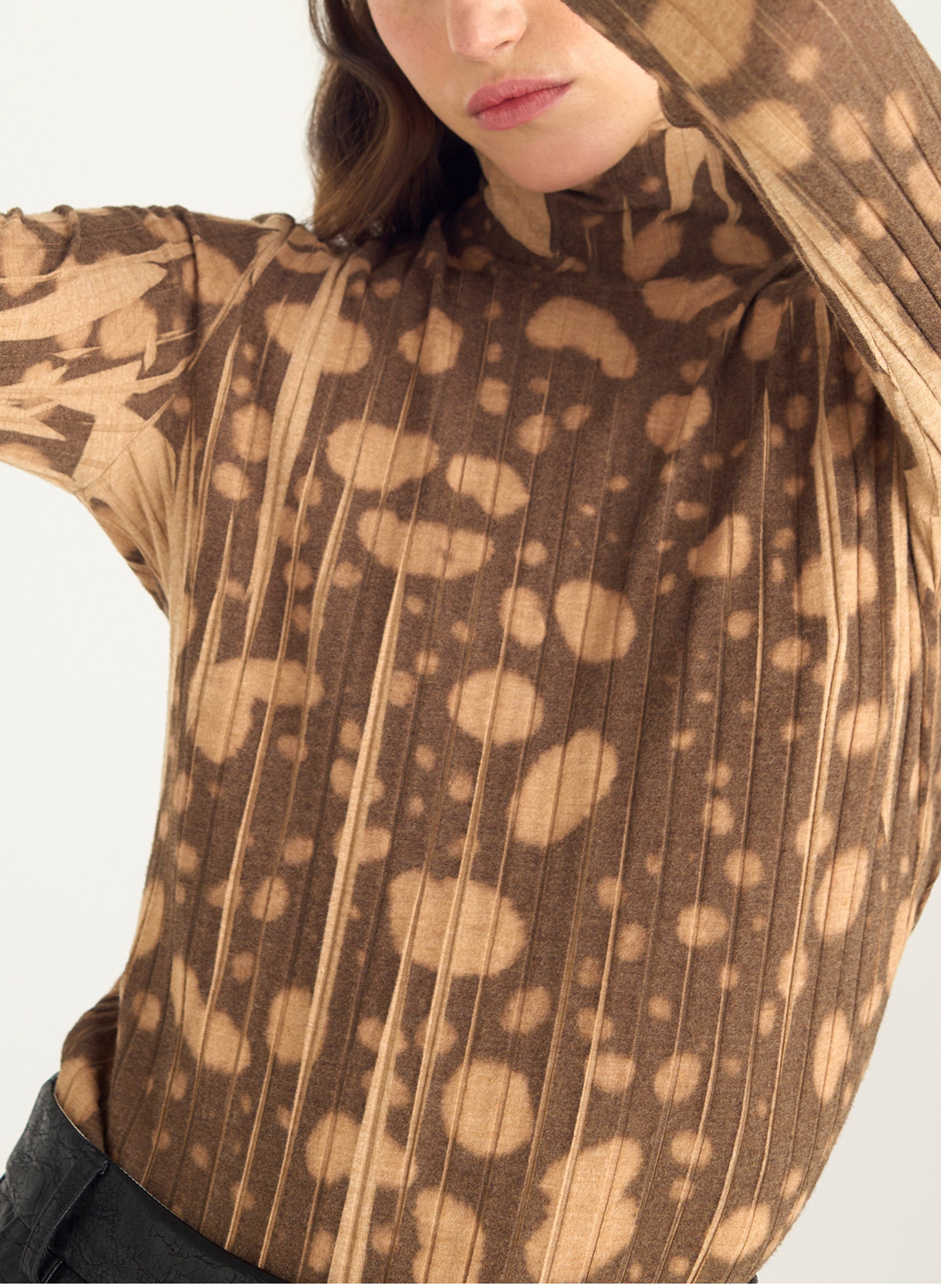 Tee-shirt droit col montant  COTELAC Marron