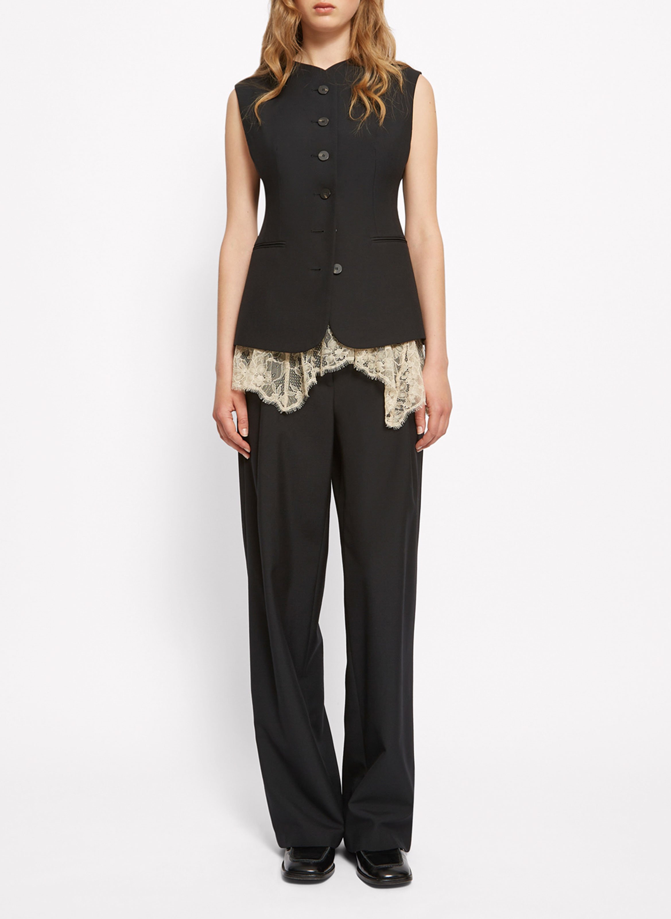 Gilet tailleur sans manches boutonné uni ROSEANNA Noir