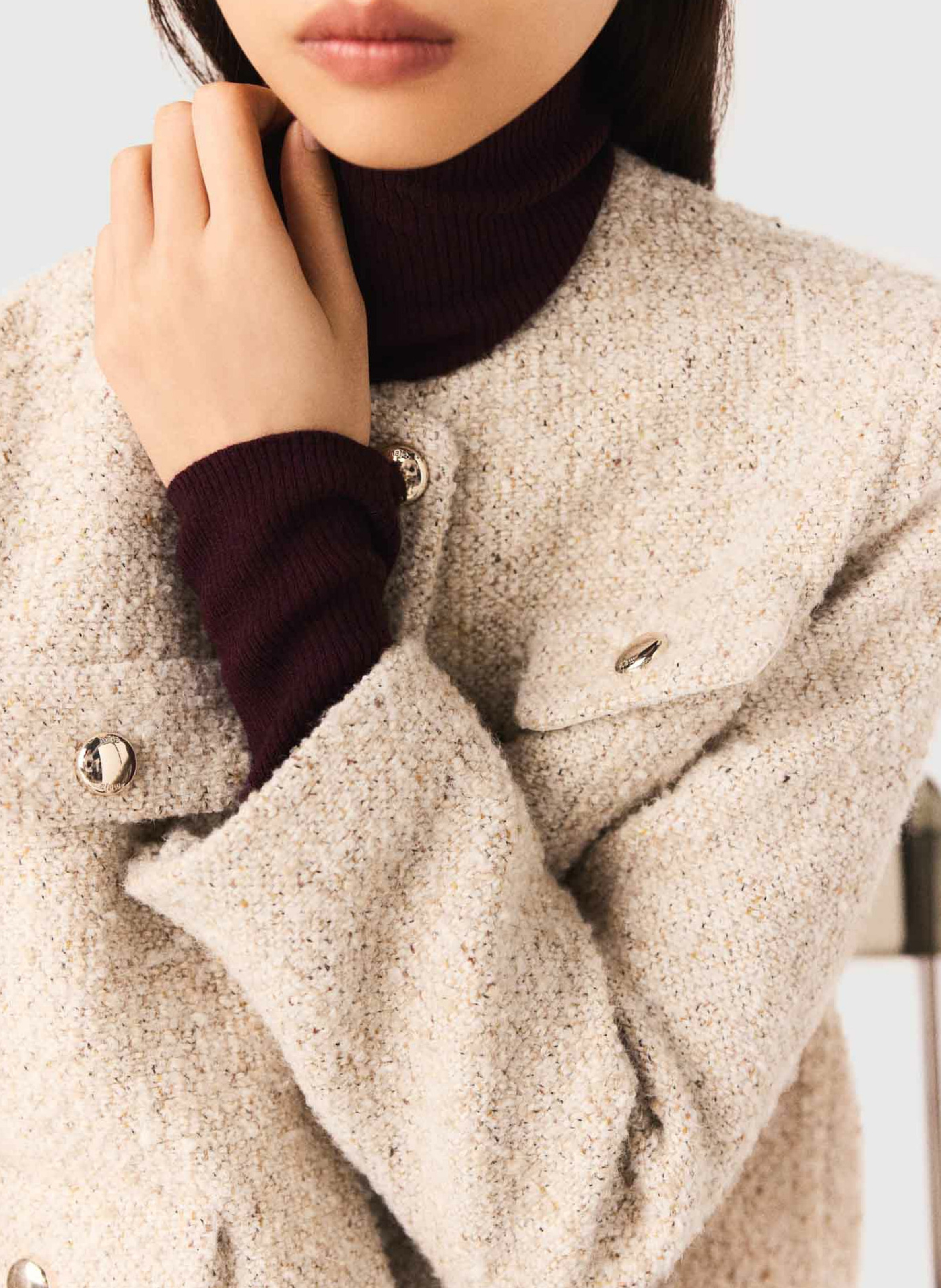 Veste courte boutonnée effet tweed MAJE Beige